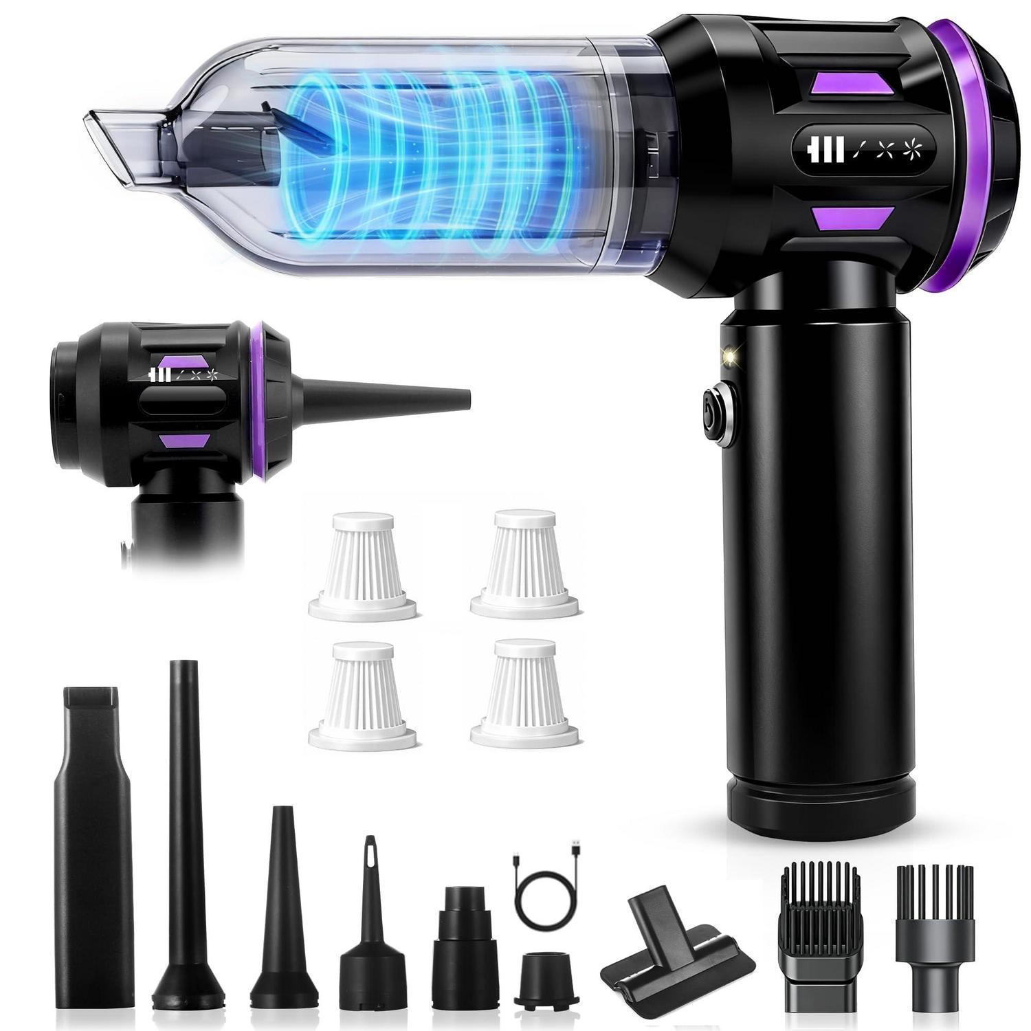 Akku Handstaubsauger 25000pa, 4-in-1 Saug- Und Blasfunktion, 3 Saugstufen, Led-licht, Violett