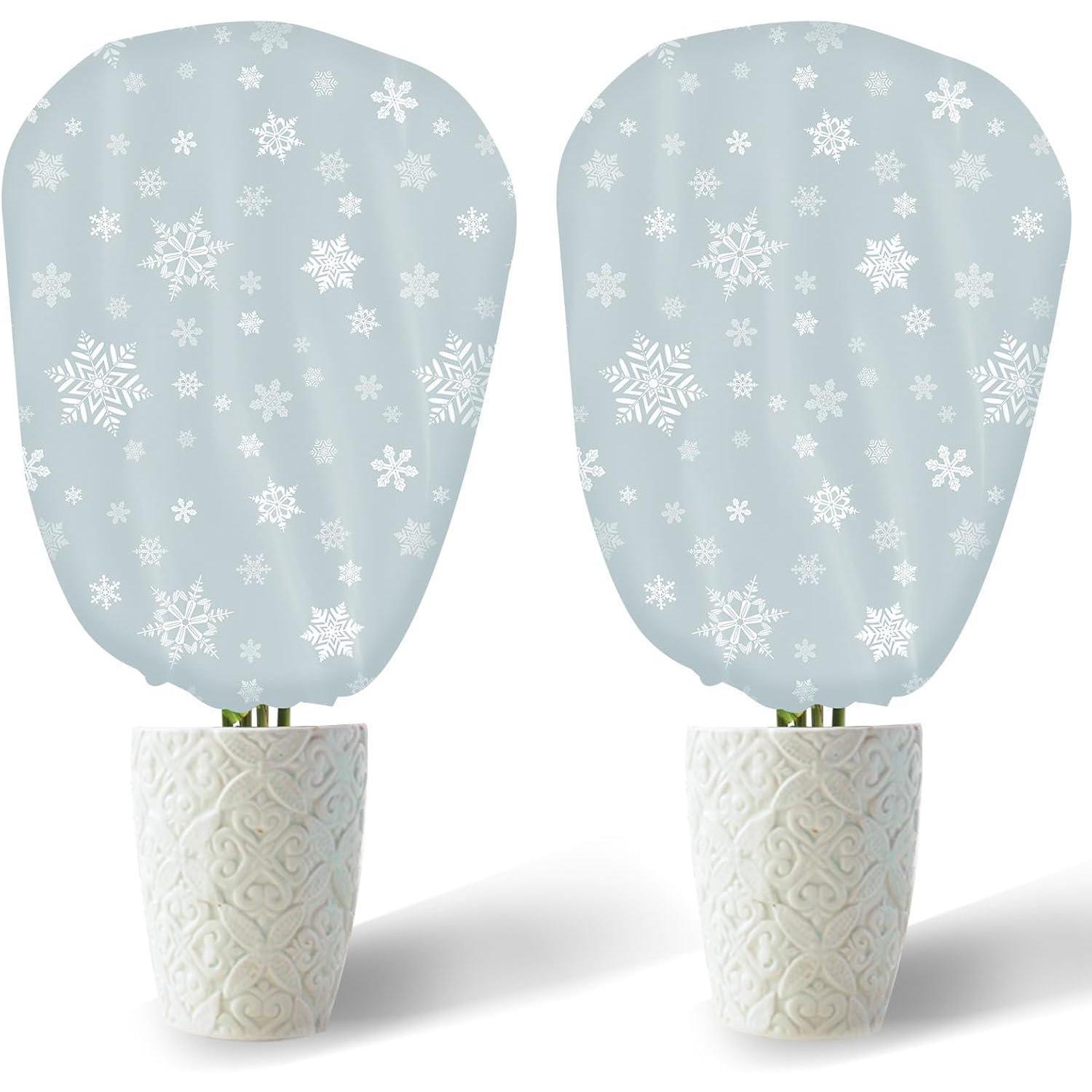 2er-set Winter-vlieshauben 90x110cm Mit Schneeflocken-design, Frostschutz Für Kübelpflanzen