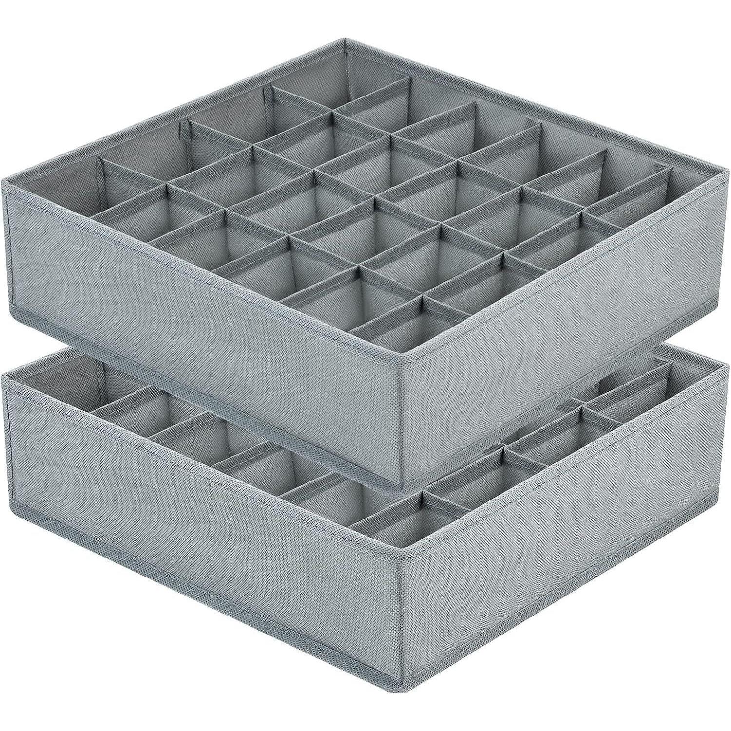 2er Set Schubladen Organizer Mit 24 Fächern, Faltbar, Grau