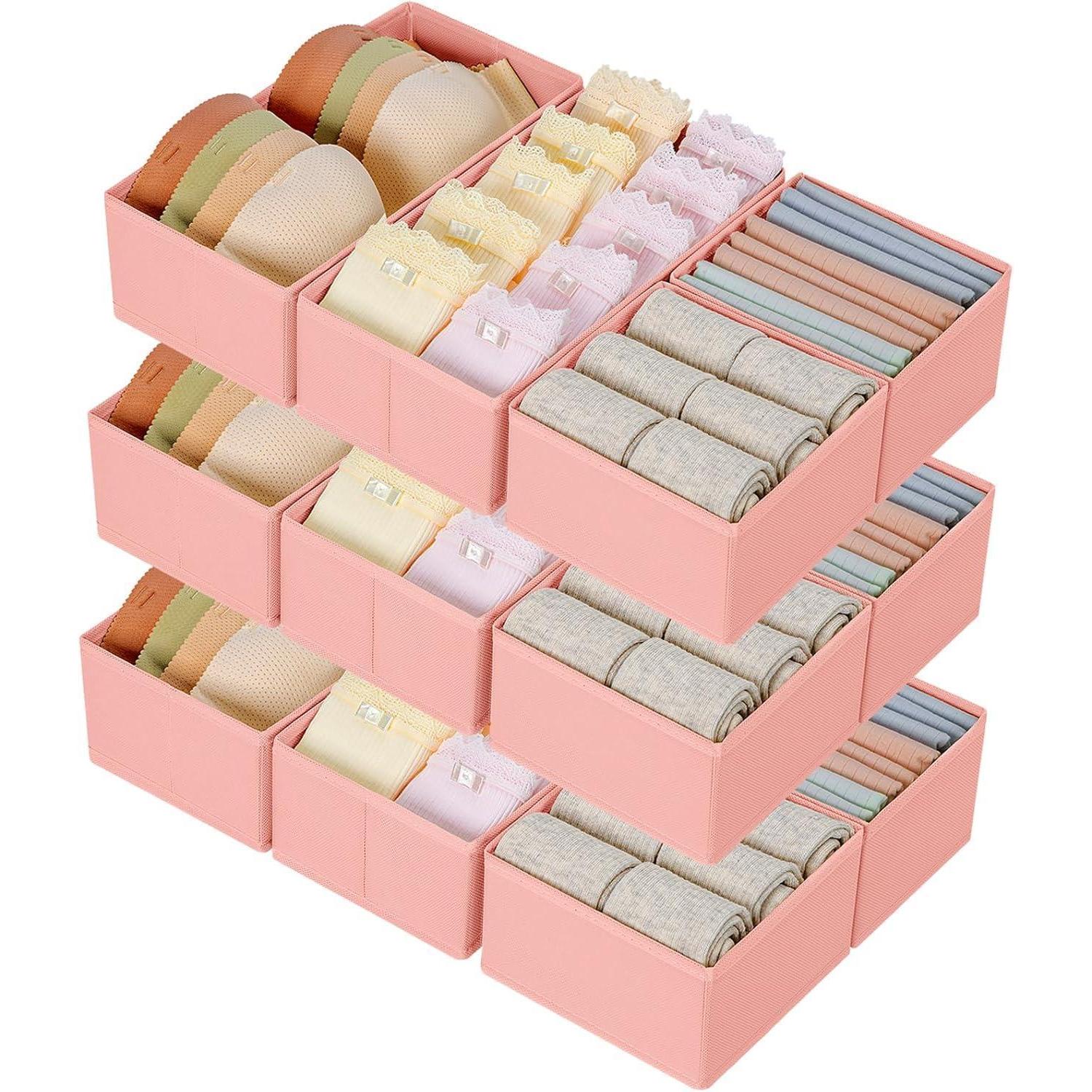 Schubladen Organizer 12 Stück, Faltbare Stoffboxen Für Kleidung, Unterwäsche, Socken, Rosa