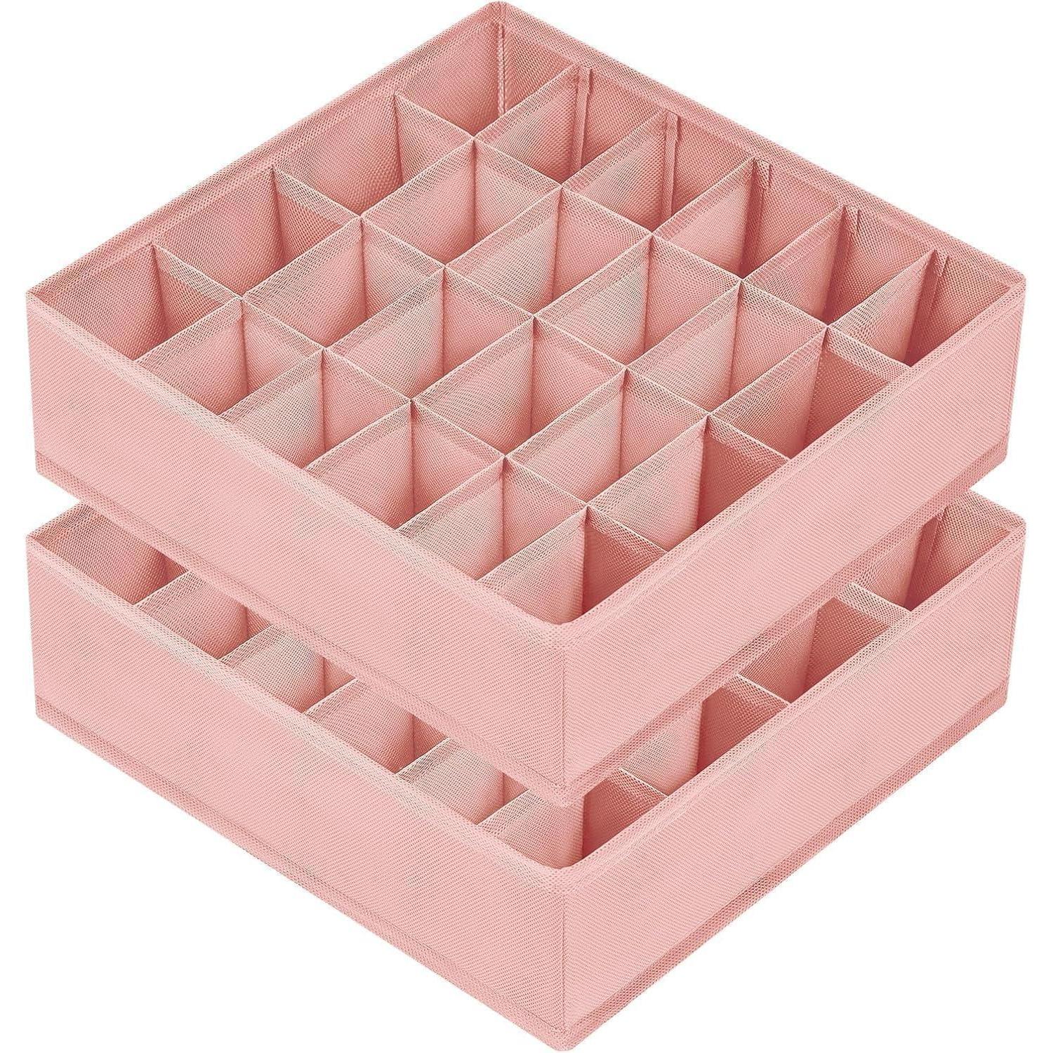 Aufbewahrungsboxen Für Socken, 24 Fächer, Faltbar, Schubladen Organizer, 2 Stück, Hellrosa