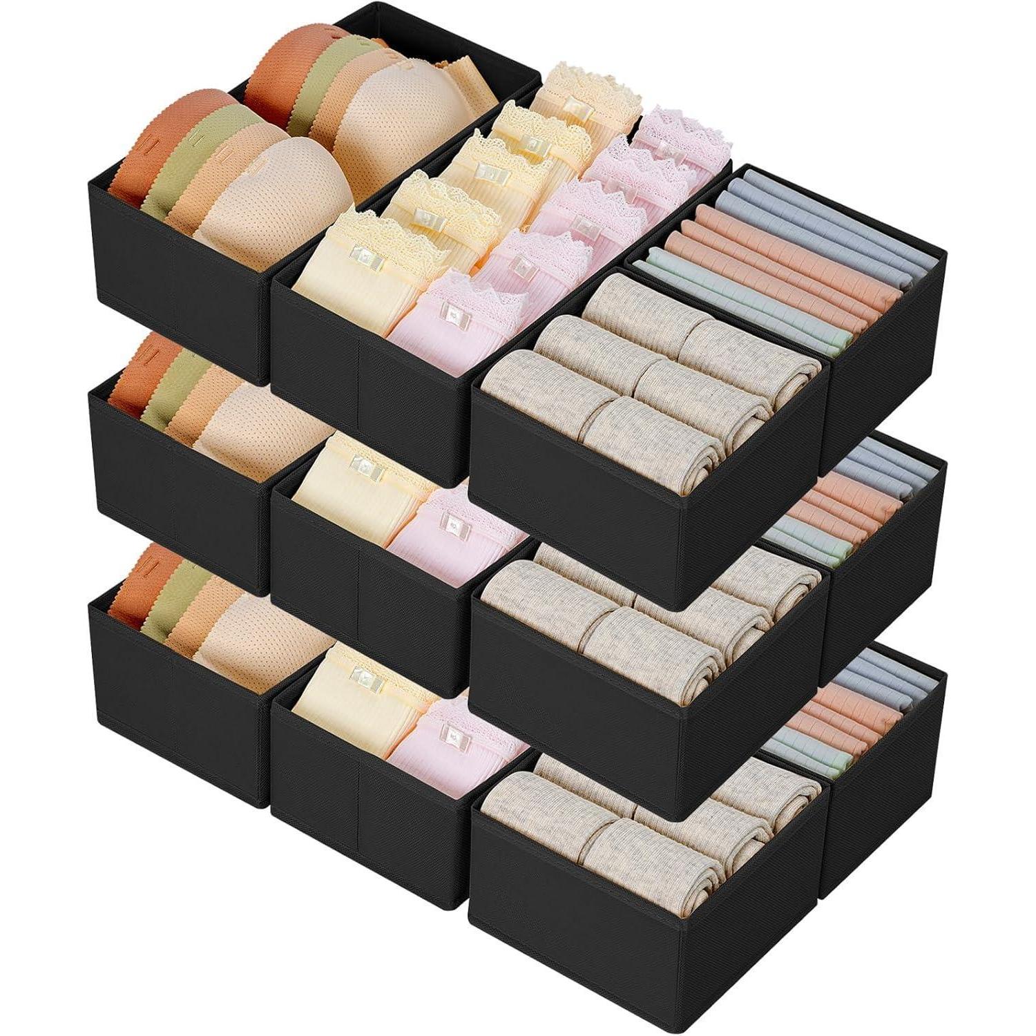 Schubladen Organizer 12 Stück Stoff Faltbar Für Kleiderschrank Unterwäsche Socken Schwarz