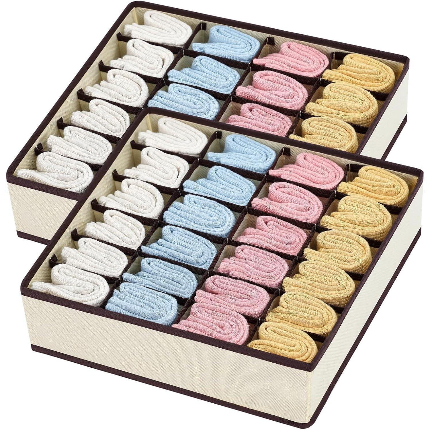Schubladen Organizer 24 Fächer Faltbar Für Socken, Krawatten, Gürtel, Beige