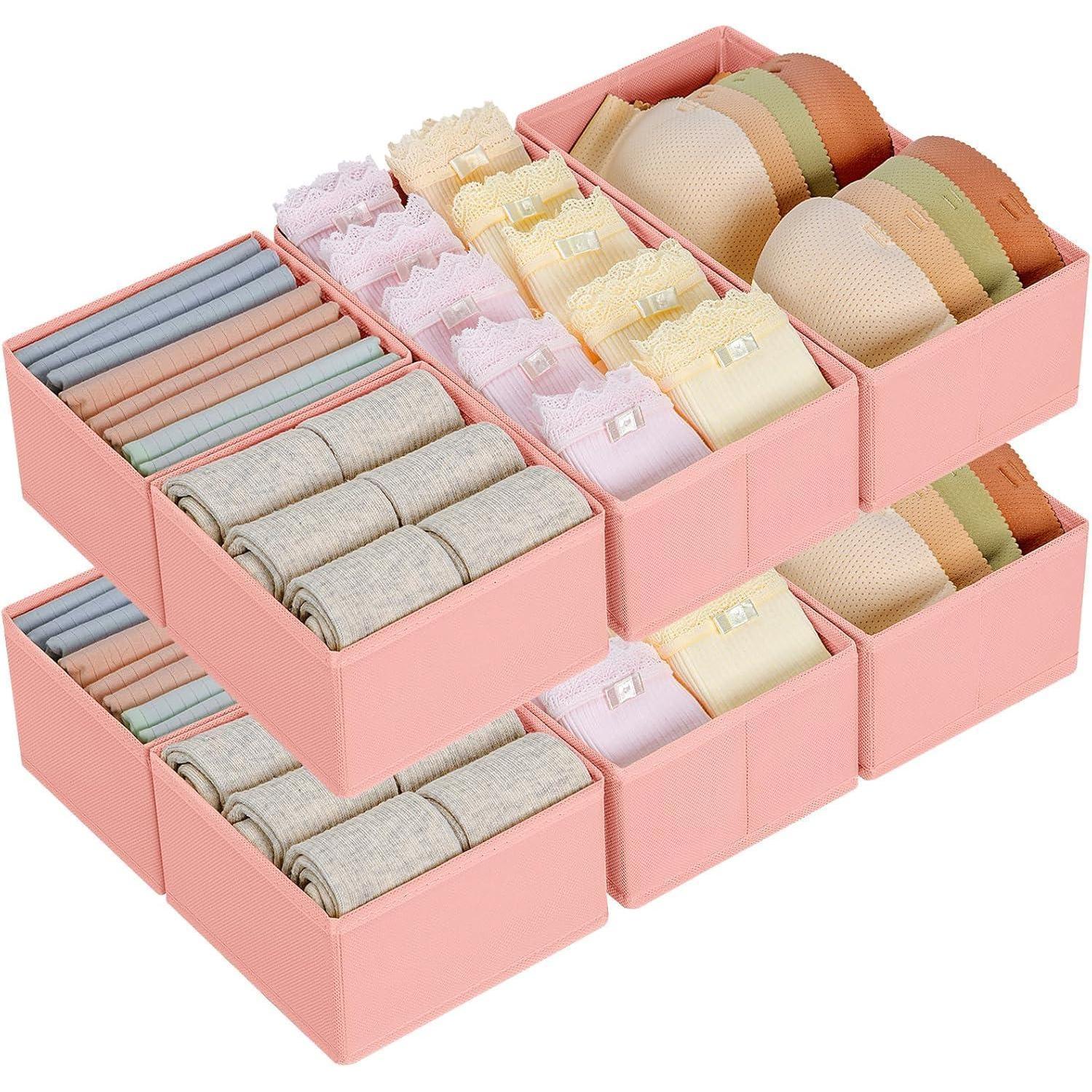 Schubladen Organizer 8er Set, Faltbare Stoffboxen Für Kleiderschrank, Rosa
