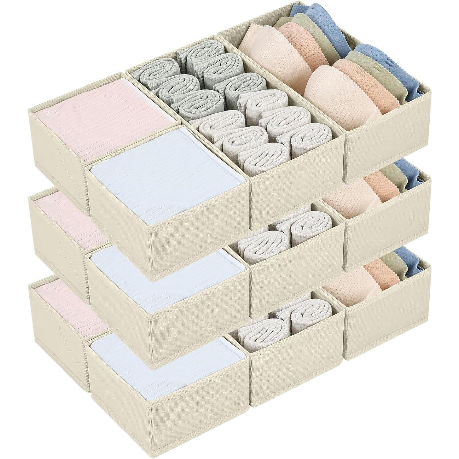Schubladen Organizer 12er Set Beige, Stoff Aufbewahrungsboxen Für Kleidung & Socken