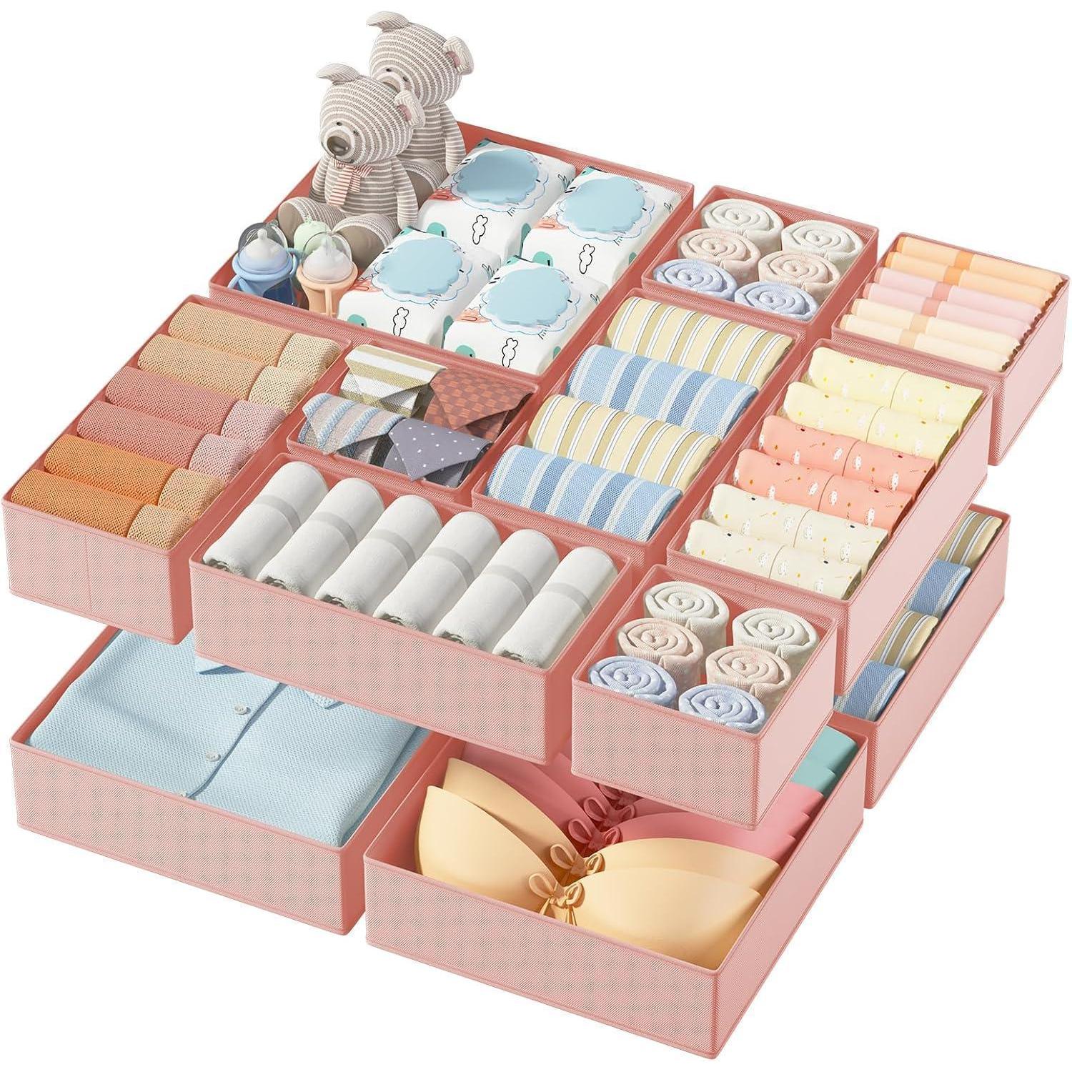 Schubladen Organizer 12 Stück Stoff Faltbar Für Kleidung Socken Bhs Krawatten Hellrosa