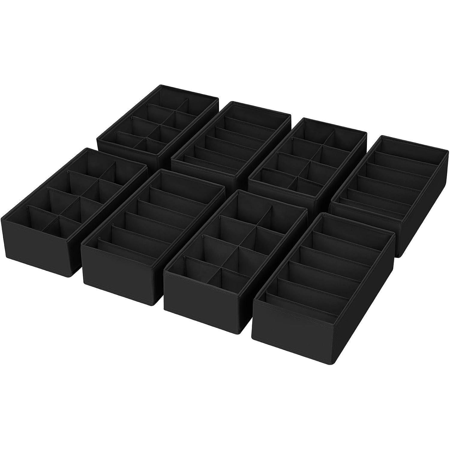 Schubladen Organizer 8er Set, Faltbar, 30x15x9cm, Schwarz