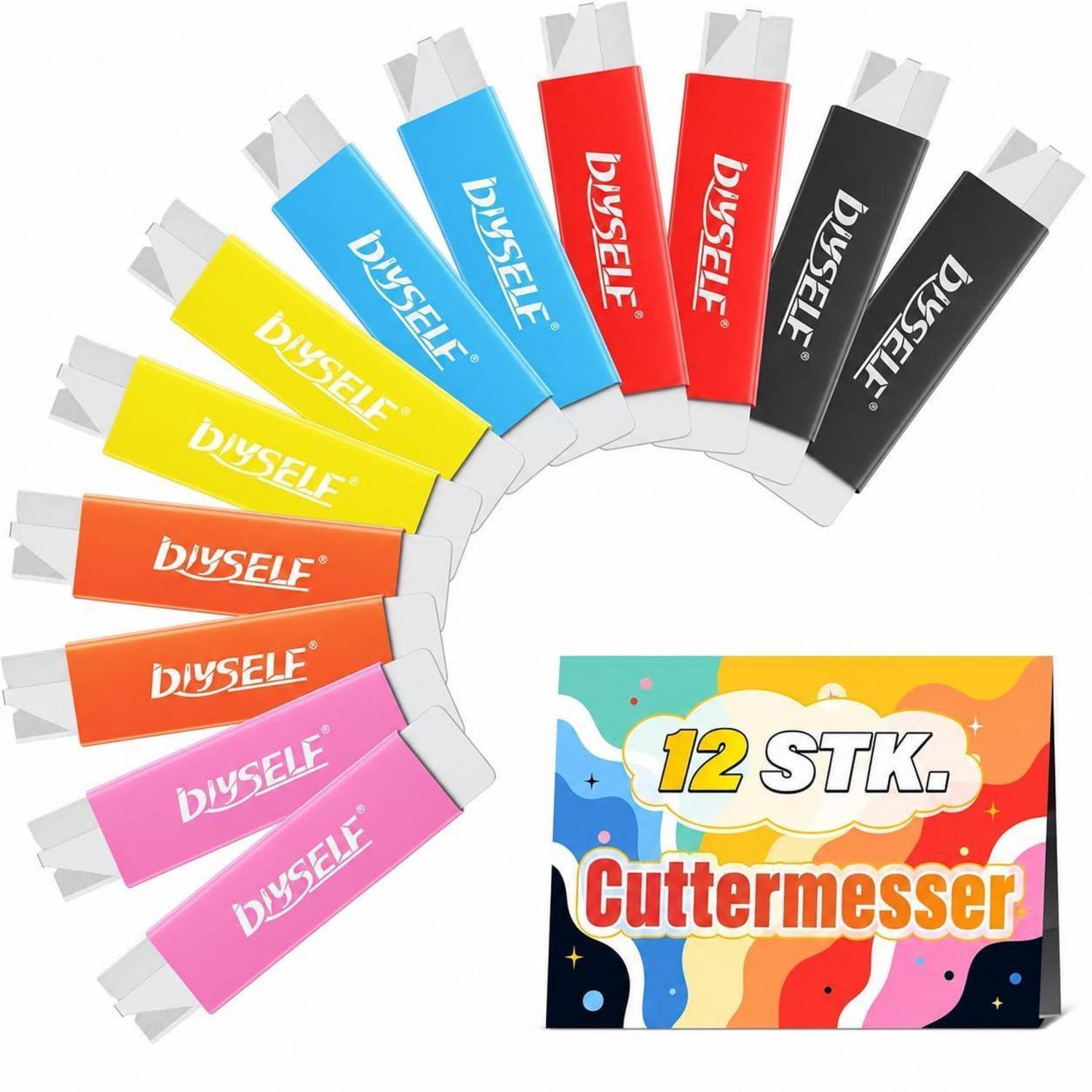 12er Set Mini-cuttermesser Mit Einziehbarer Klinge, Kartonmesser & Schaber