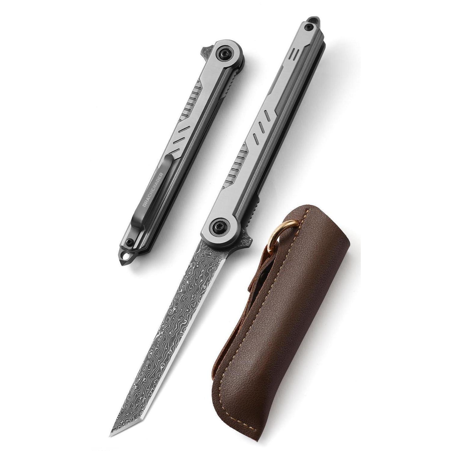 Taschenmesser Damaststahl Tanto Einhandmesser Mit Vg10 Kern Und Ledertasche