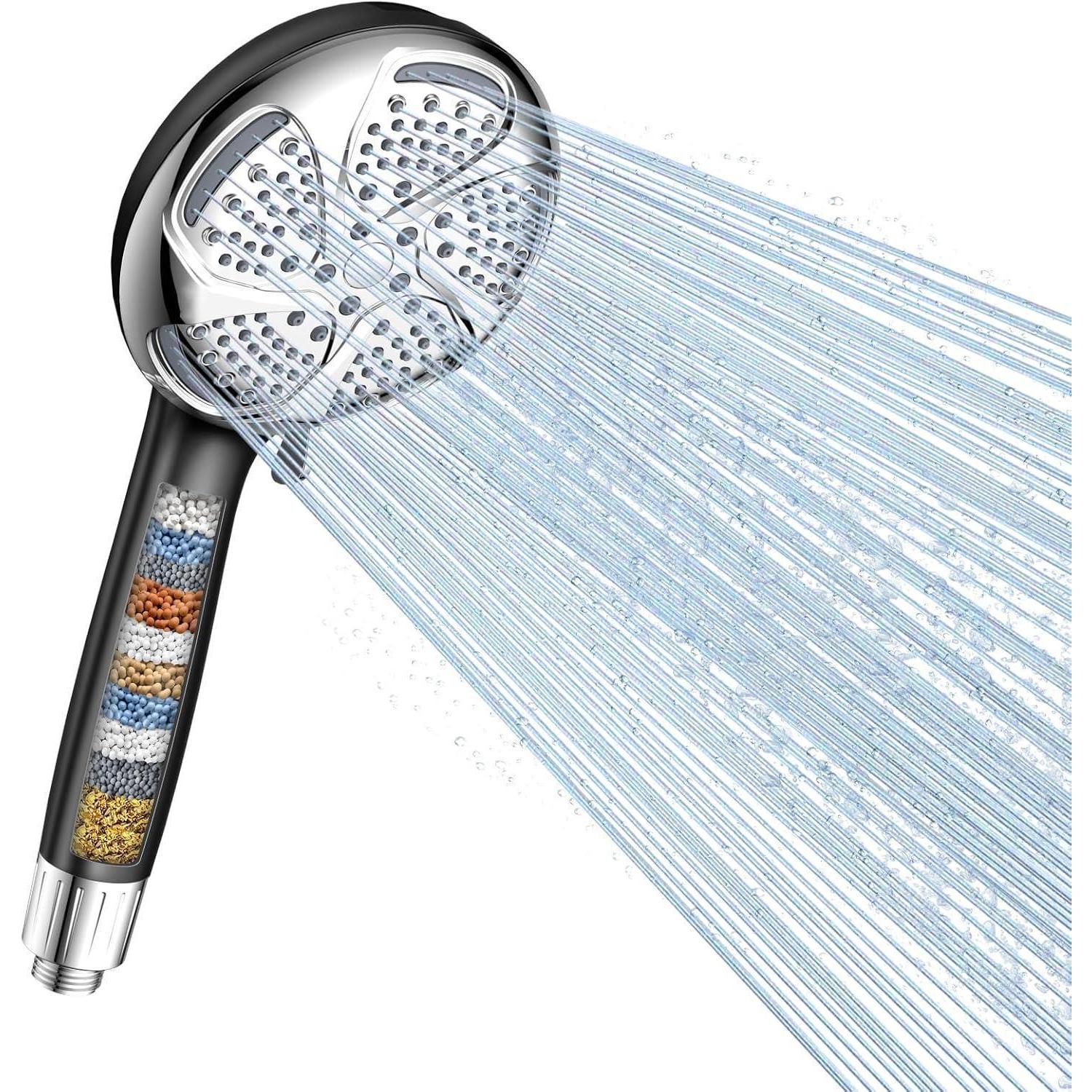 Duschkopf Mit 7 Strahlarten Und 15-stufiger Filtration, Hochdruck-brause Für Hartes Wasser