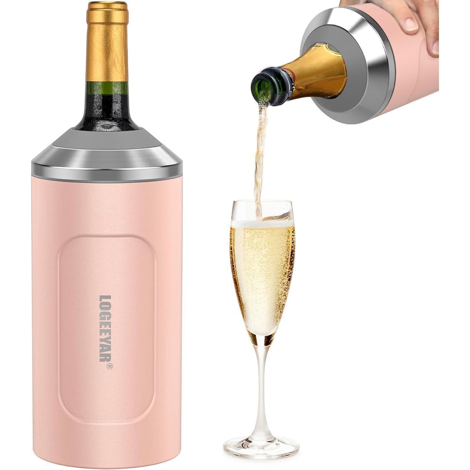 Weinkühler Mit Deckel, Doppelwandig, Edelstahl, 750ml, Tragbar, Rosa