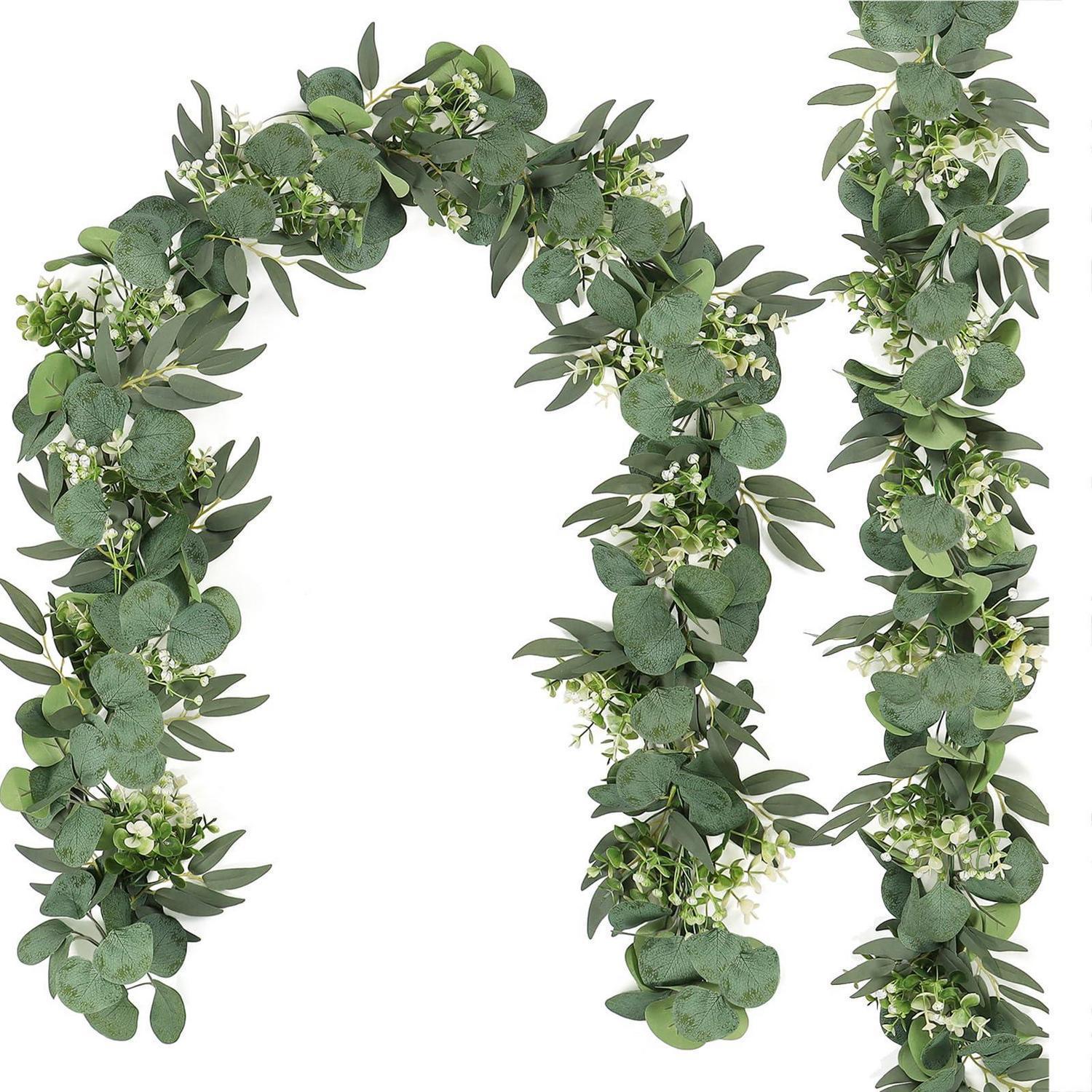 Künstliche Eukalyptus Girlande Mit Weidenblättern Und Weißen Blüten, 2 Stück