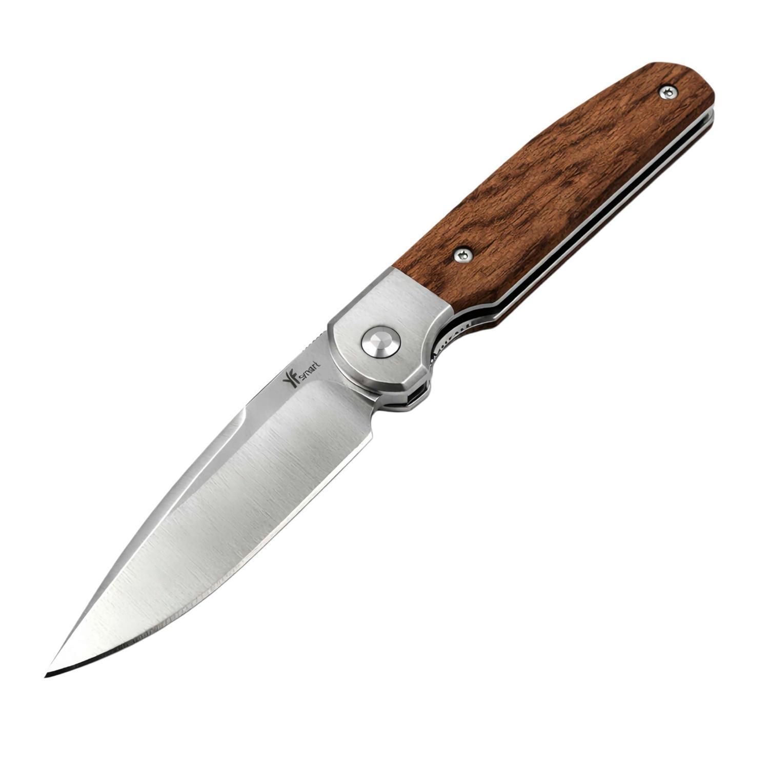 Klappmesser D2 Stahl Klinge, Echtholz-griff, Timascus Clip, Ultraleicht