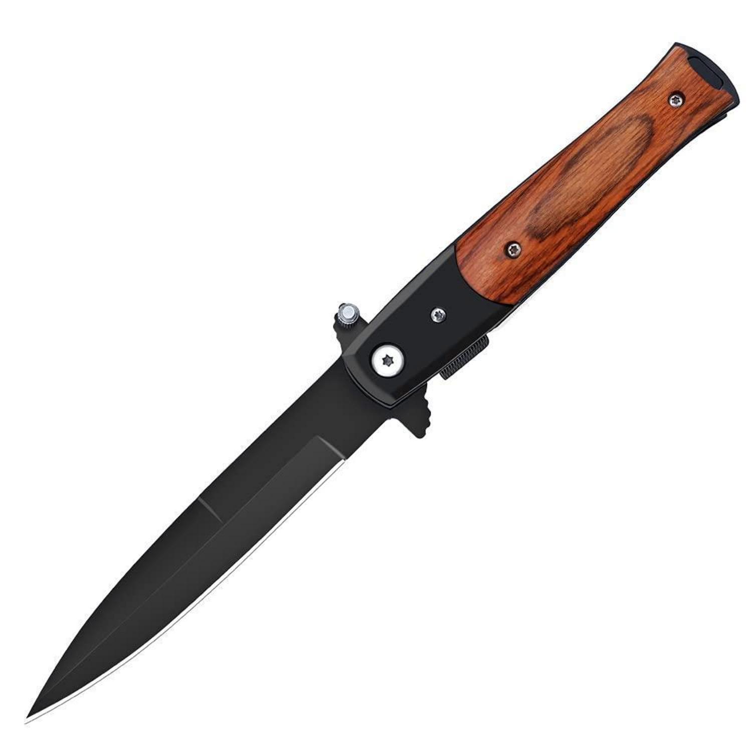 Klappmesser Mit Holzgriff, Edelstahlklinge, Einhandbedienung, Outdoor & Jagd