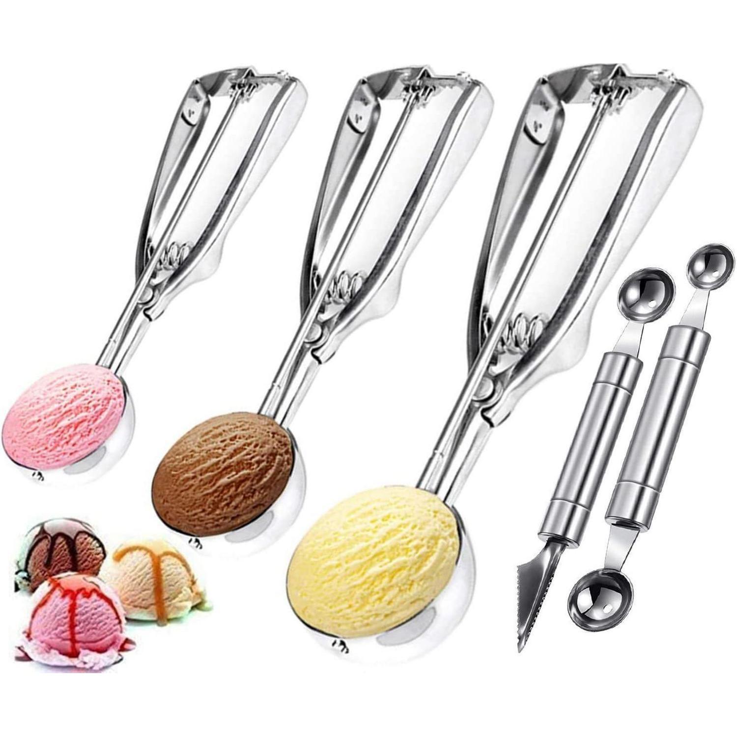 Eisportionierer Set 3 Größen Edelstahl Mit Auslöser Für Eis, Obst, Teig