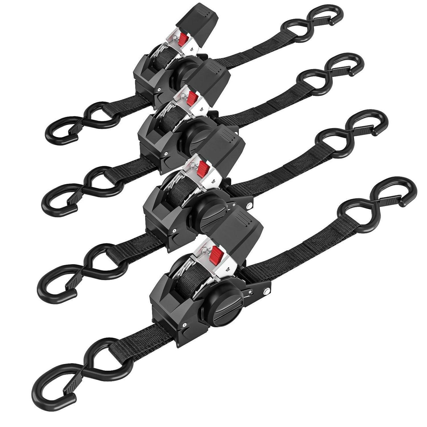Einziehbare Ratschengurte 2,5cm X 3m Mit S-haken, 4 Stück