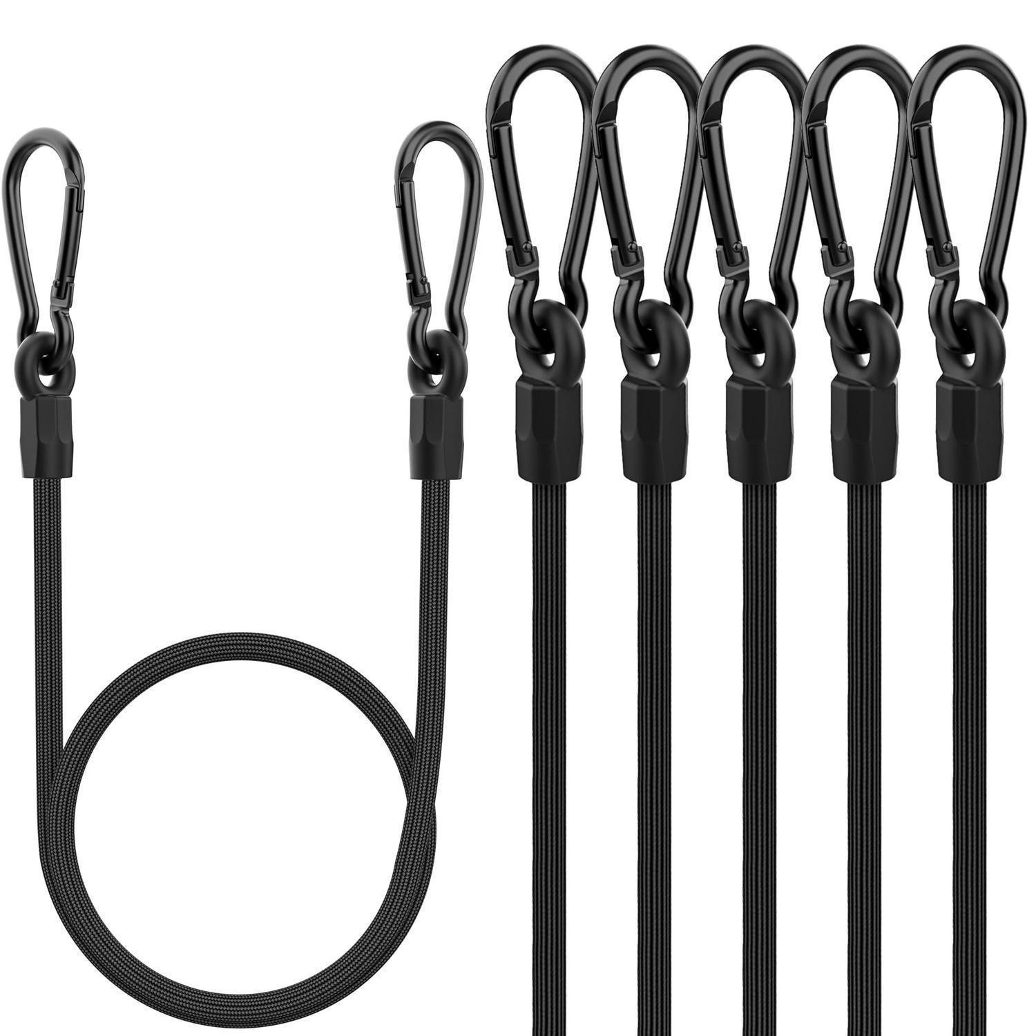 6er Set Expanderseile 60cm Mit Karabinerhaken, Schwarz, Stark & Elastisch