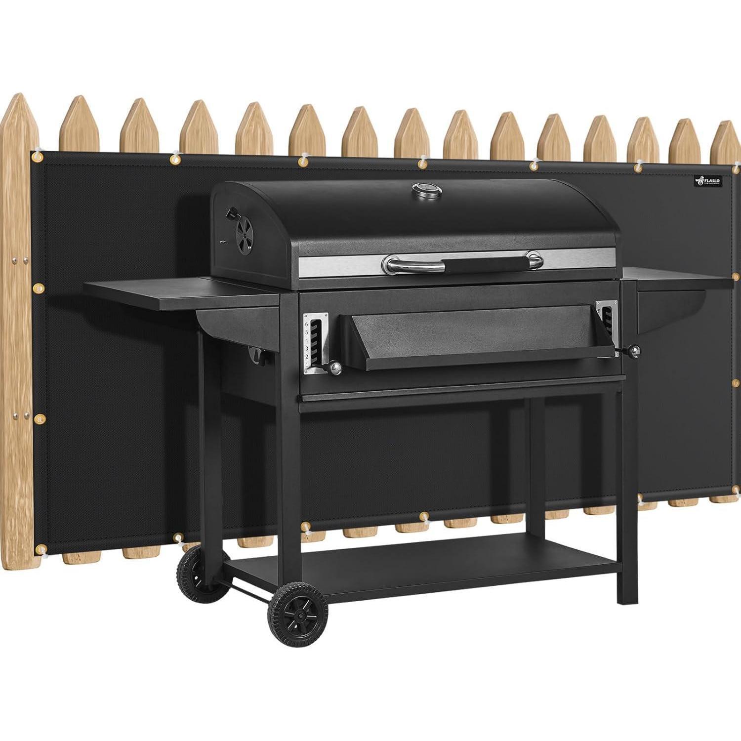 Hitzeschutz Grillrückwand 90x180cm, Feuerfeste Abdeckung, Sichtschutz, Wasserdicht, Winddicht, Schwarz