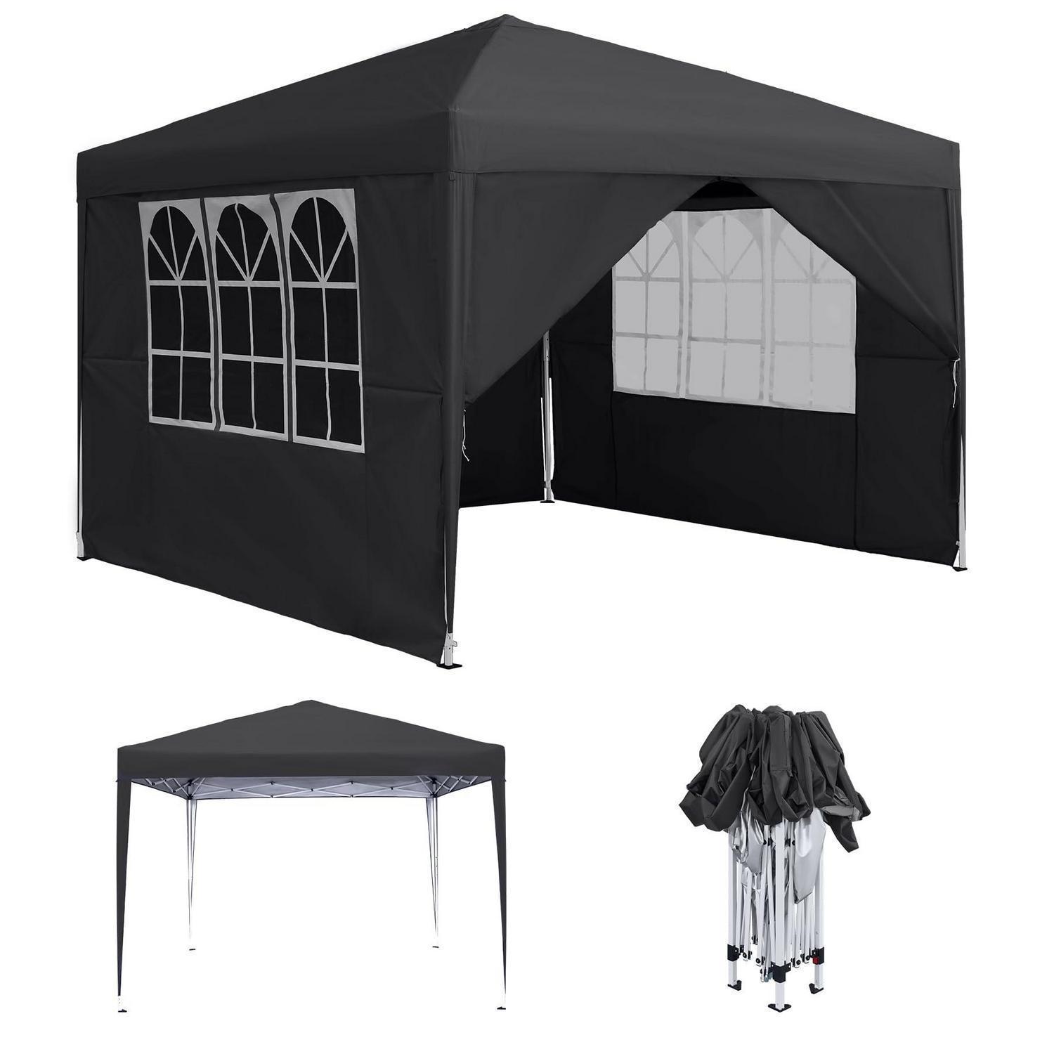 Faltpavillon 2.5x2.5m Wasserdicht Mit 4 Seitenteilen Und Fenstern, Anthrazit