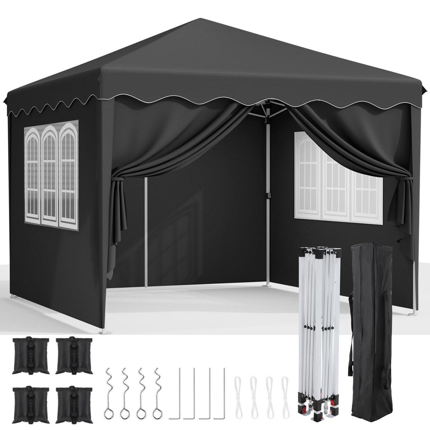 Faltpavillon 3x3m Mit Seitenteilen, Uv-schutz 50+, Wasserdicht, Höhenverstellbar