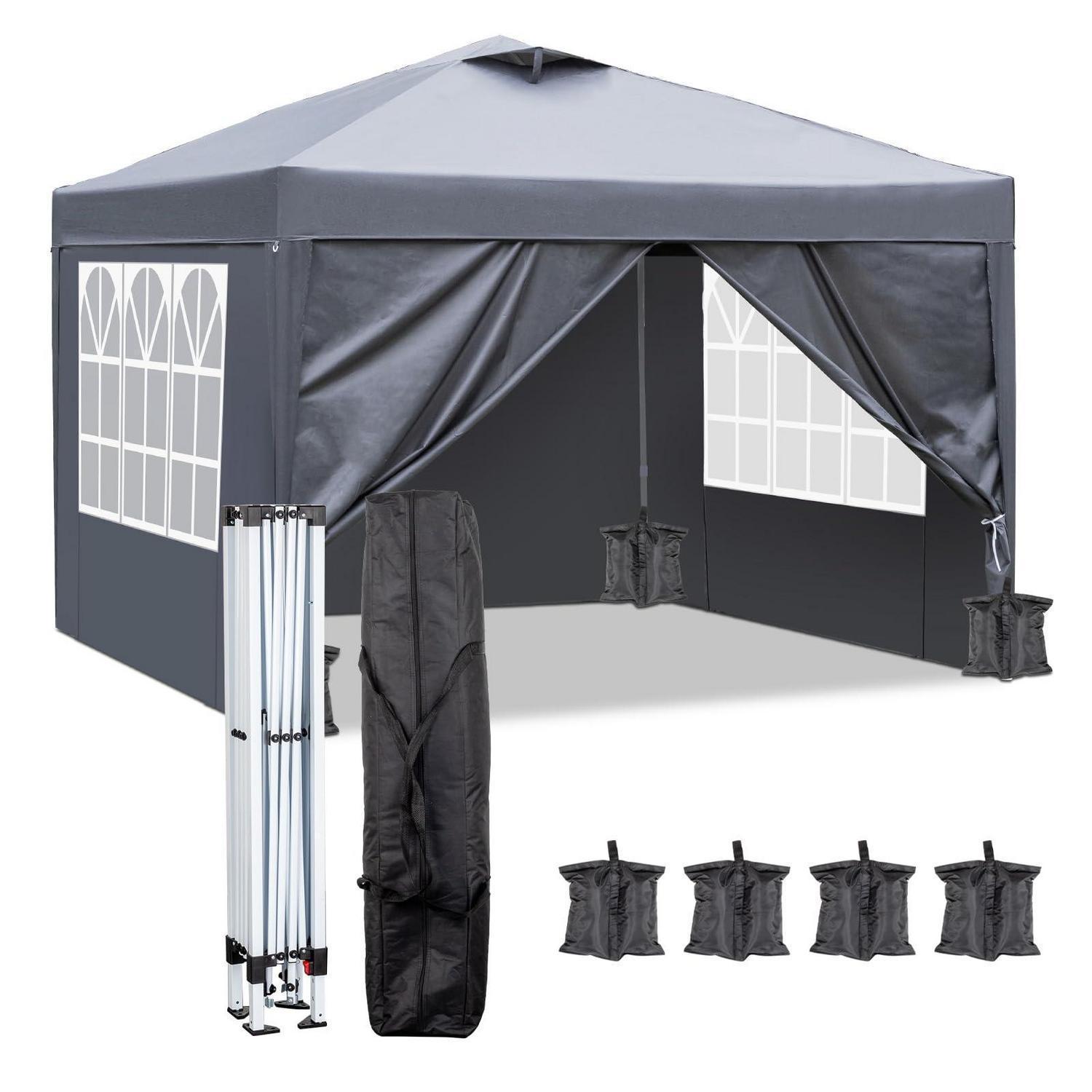 Faltpavillon 3x3m Anthrazit, Wasserdicht, Höhenverstellbar, Mit 4 Seitenwänden