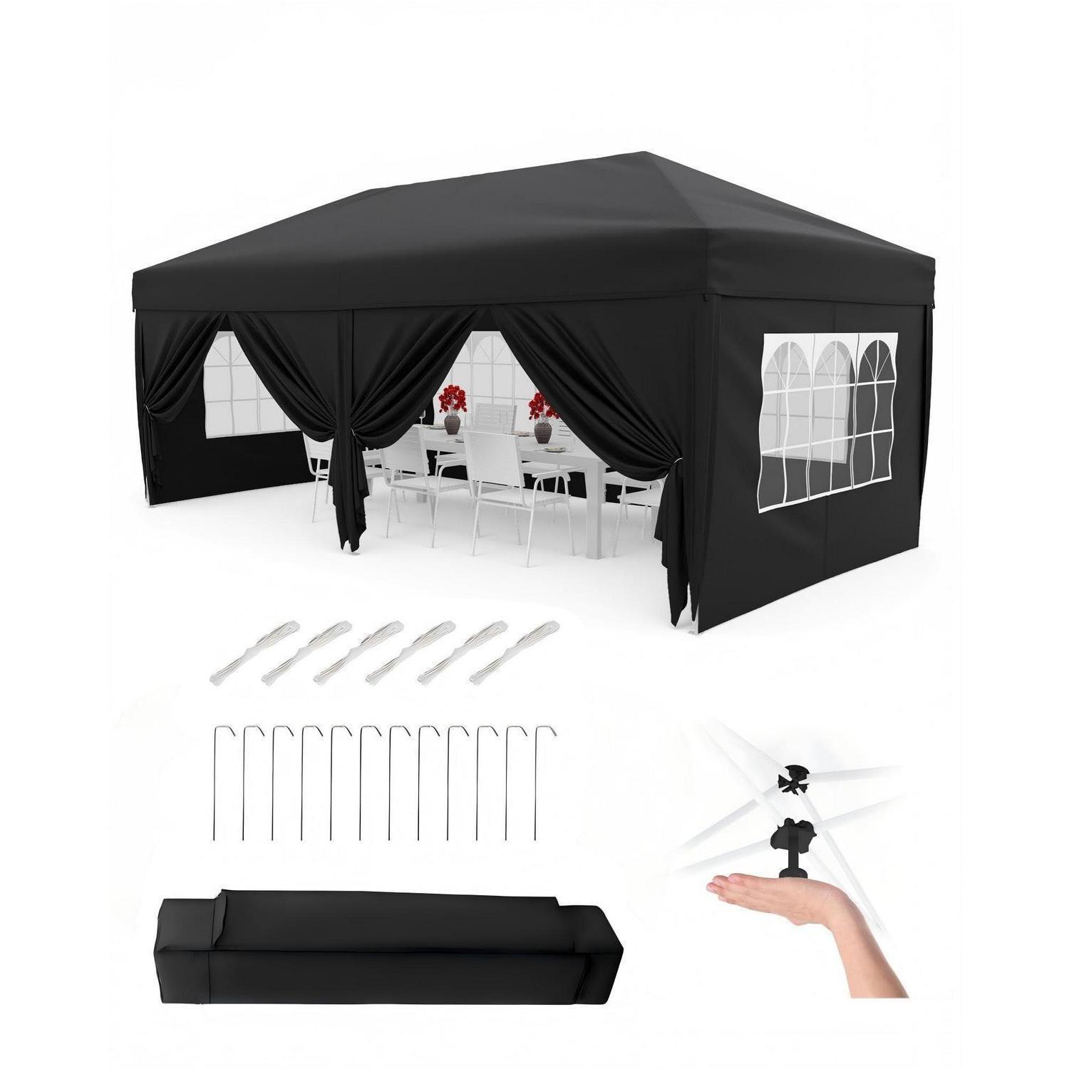 Faltpavillon 3x6m Wasserdicht Mit 6 Seitenwänden, Uv-schutz 50+, Höhenverstellbar