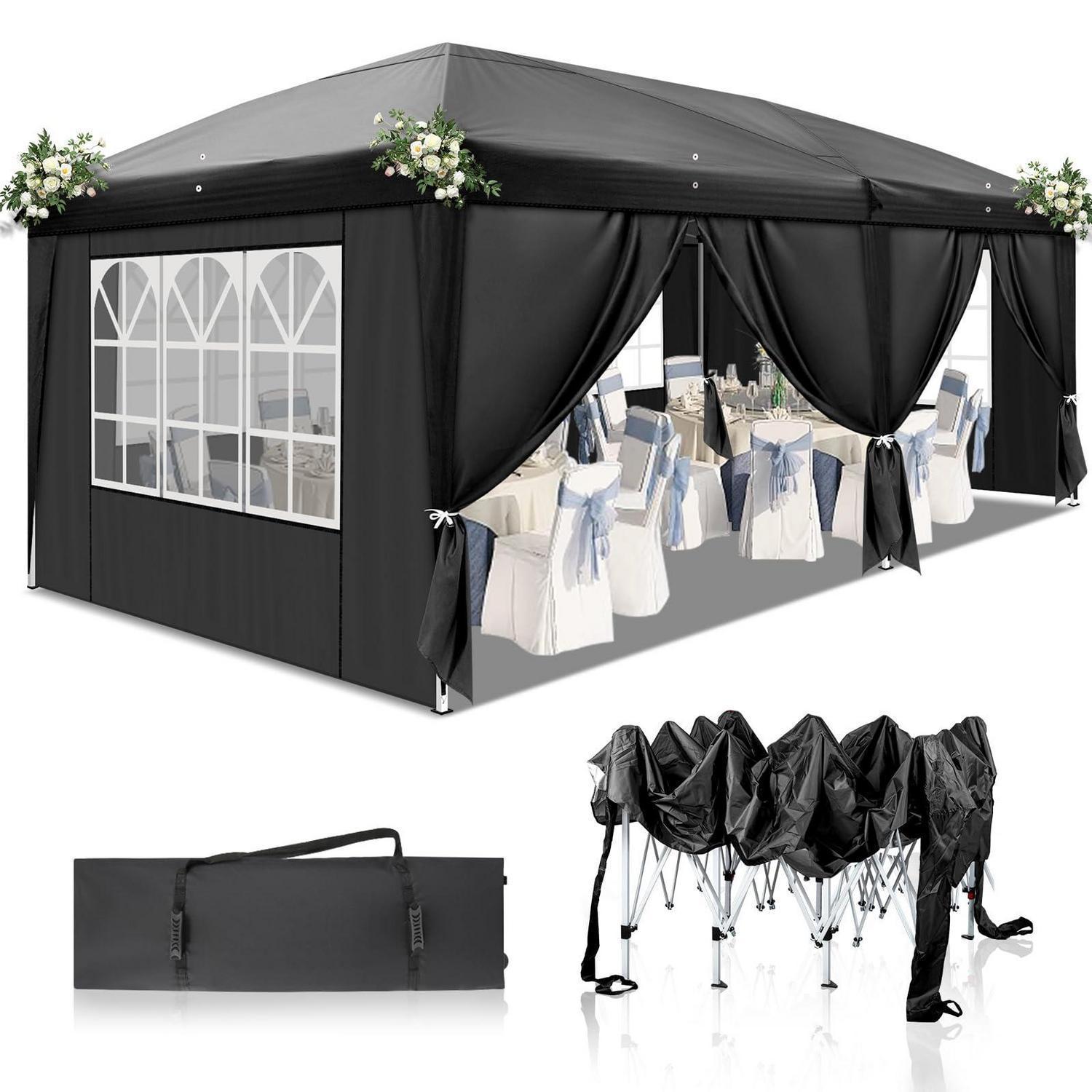Faltpavillon 3x6m Schwarz, Wasserdicht, Uv-schutz 50+, 6 Seitenteile