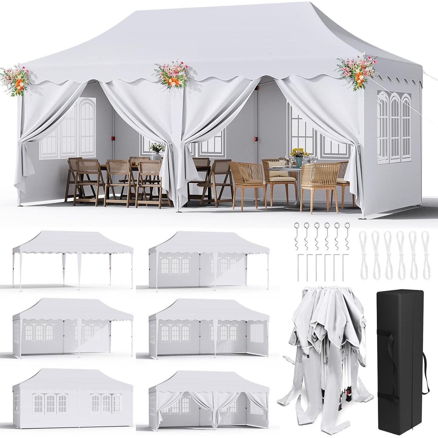 Faltpavillon 3x6m Weiß Wasserdicht Mit 6 Seitenwänden, Uv-schutz 50+