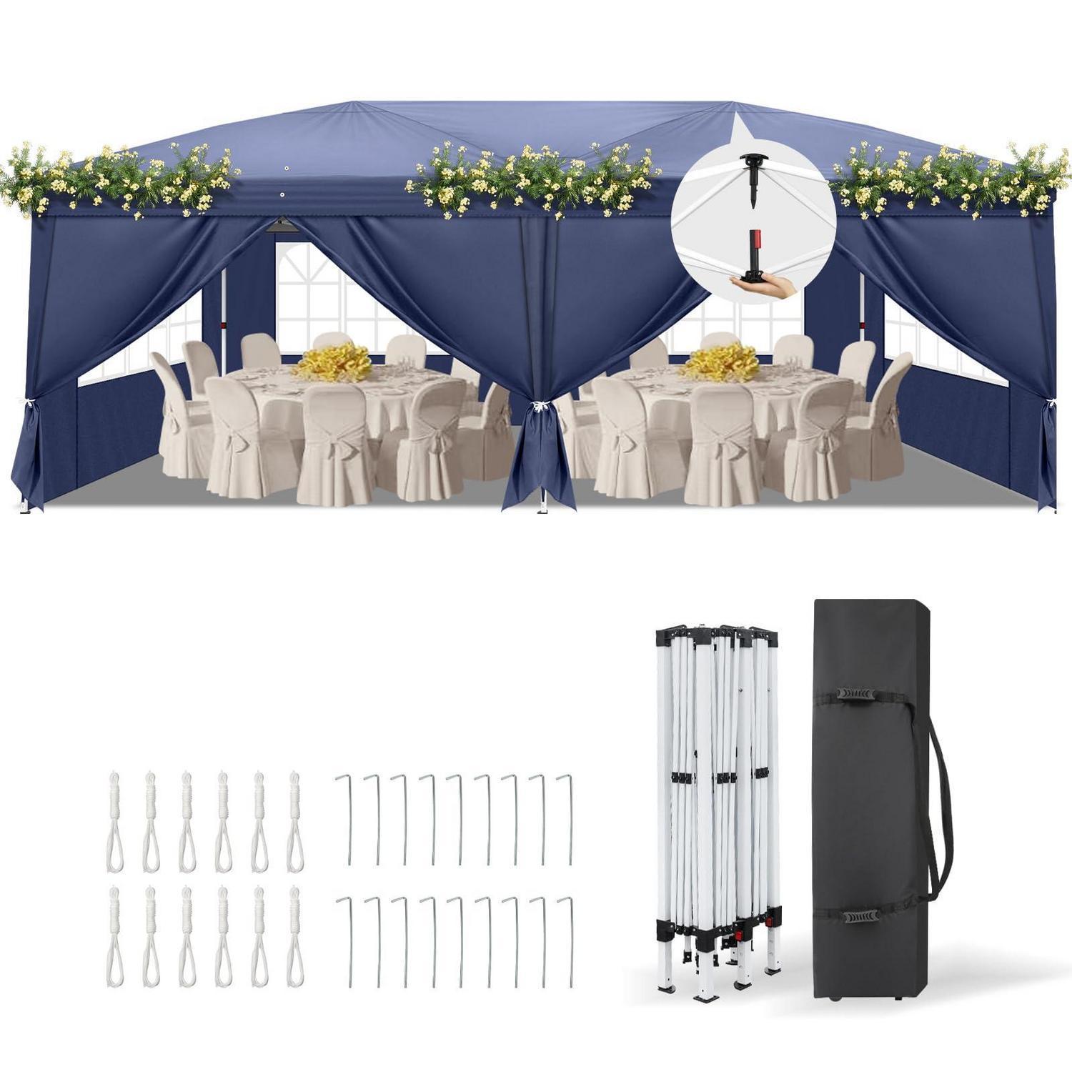 Faltpavillon 3x6m Blau, Wasserdicht, Uv-schutz 50+, Mit 6 Seitenteilen