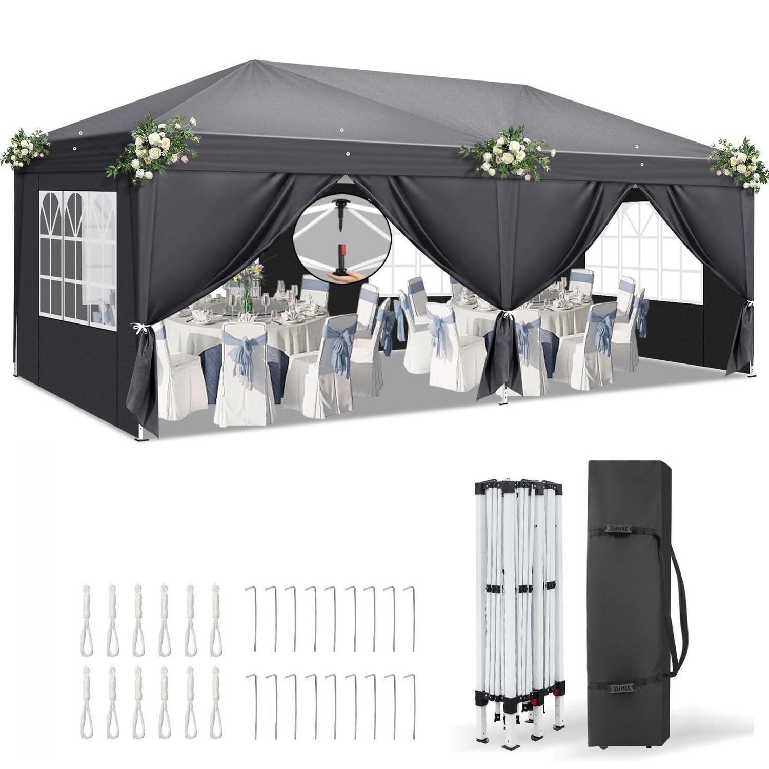 Faltpavillon 3x6m Mit 6 Seitenteilen, Wasserdicht, Uv-schutz 50+, Dunkelgrau