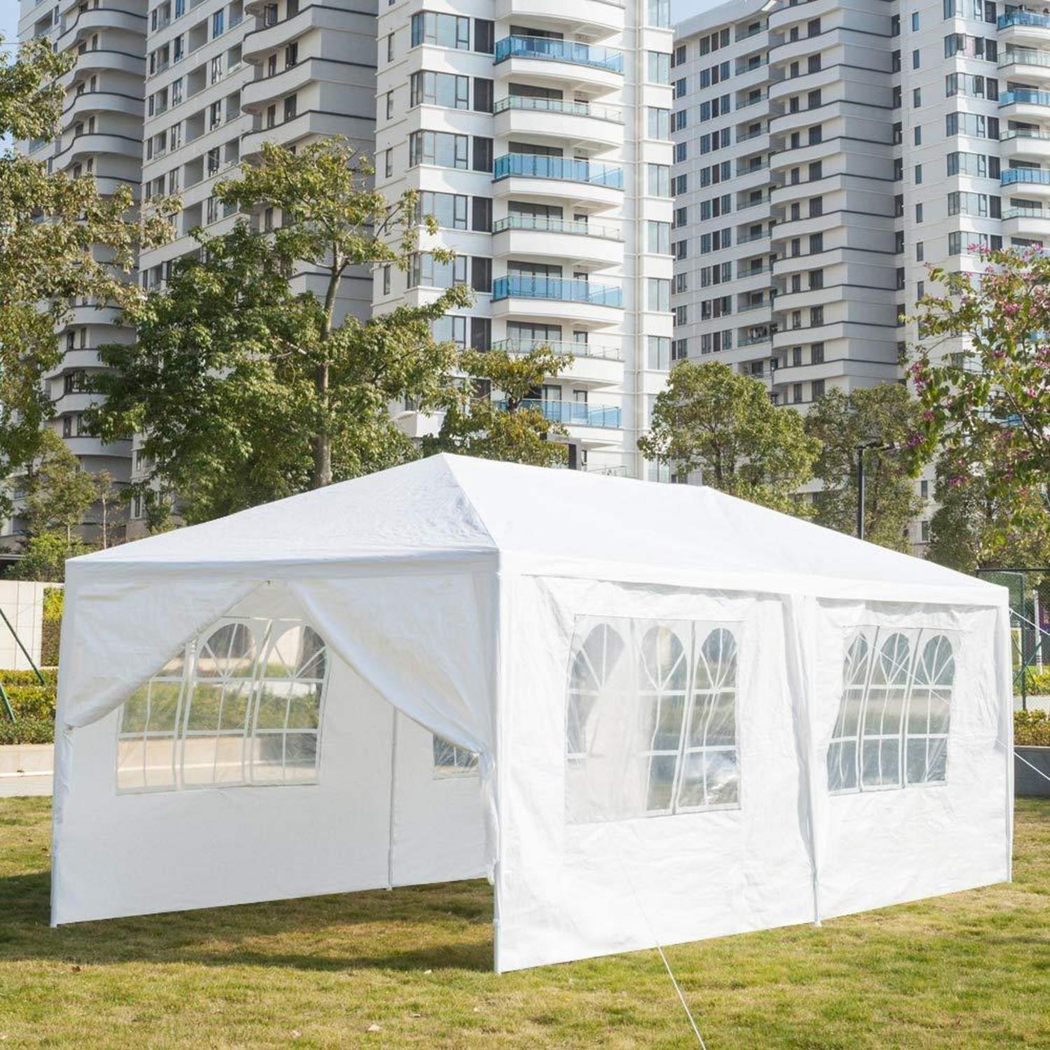 Faltpavillon 3x6m Wasserdicht Mit 6 Uv-wänden Weiß Partyzelt Für Feiern