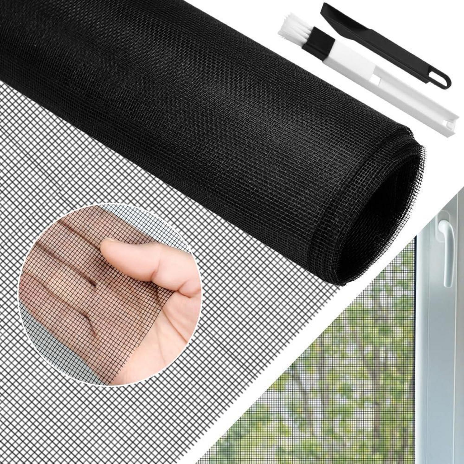 Fliegengitter Meterware 210x250cm Schwarz Mit Fensterputzbürste