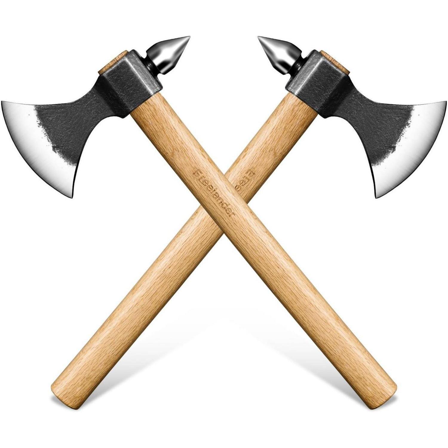 2er Set Spaltaxt Mit Hammerdorn, Handgeschmiedet, Eichenholzgriff