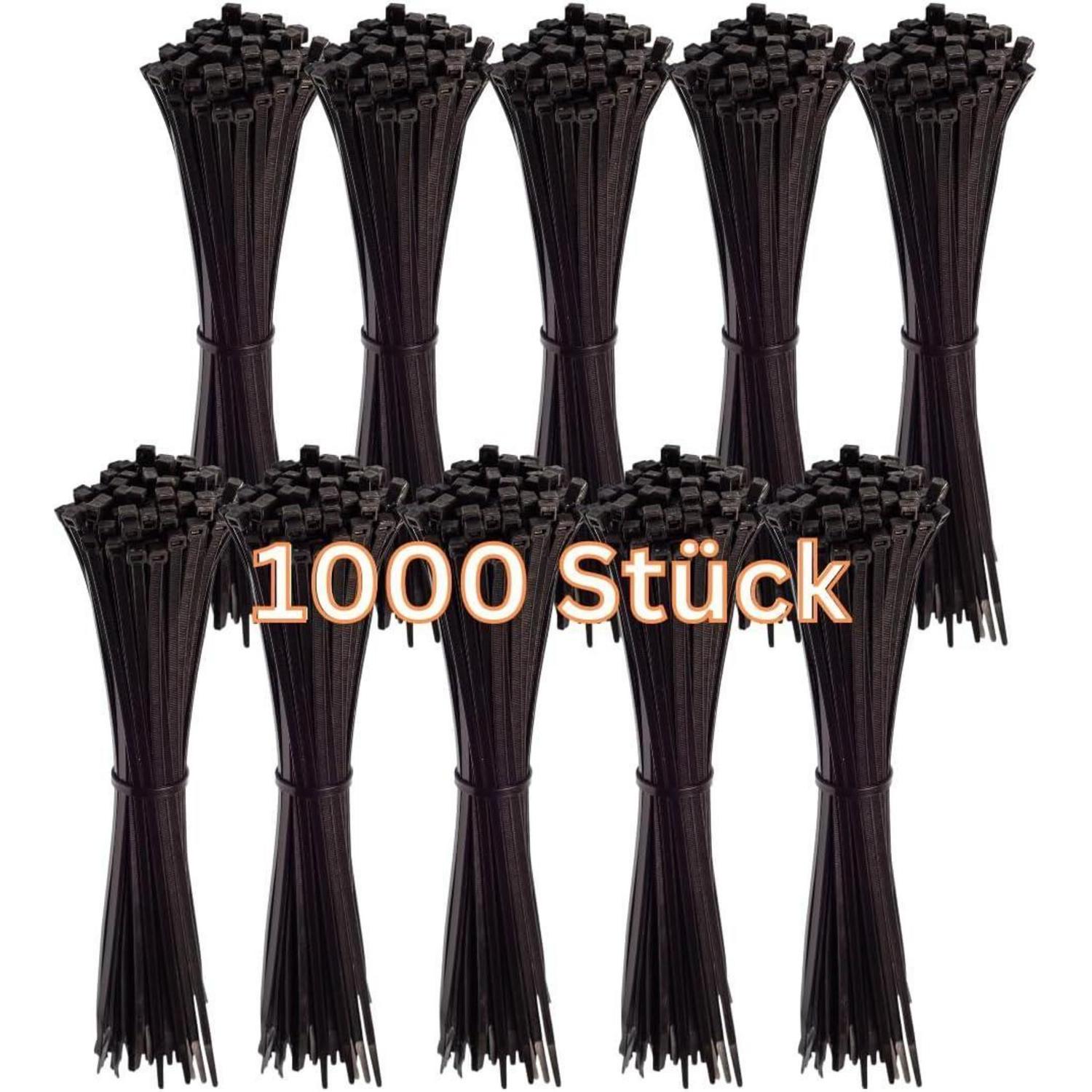 Kabelbinder 1000 Stück Schwarz 300mm Uv-beständig 22,2kg Zugfestigkeit