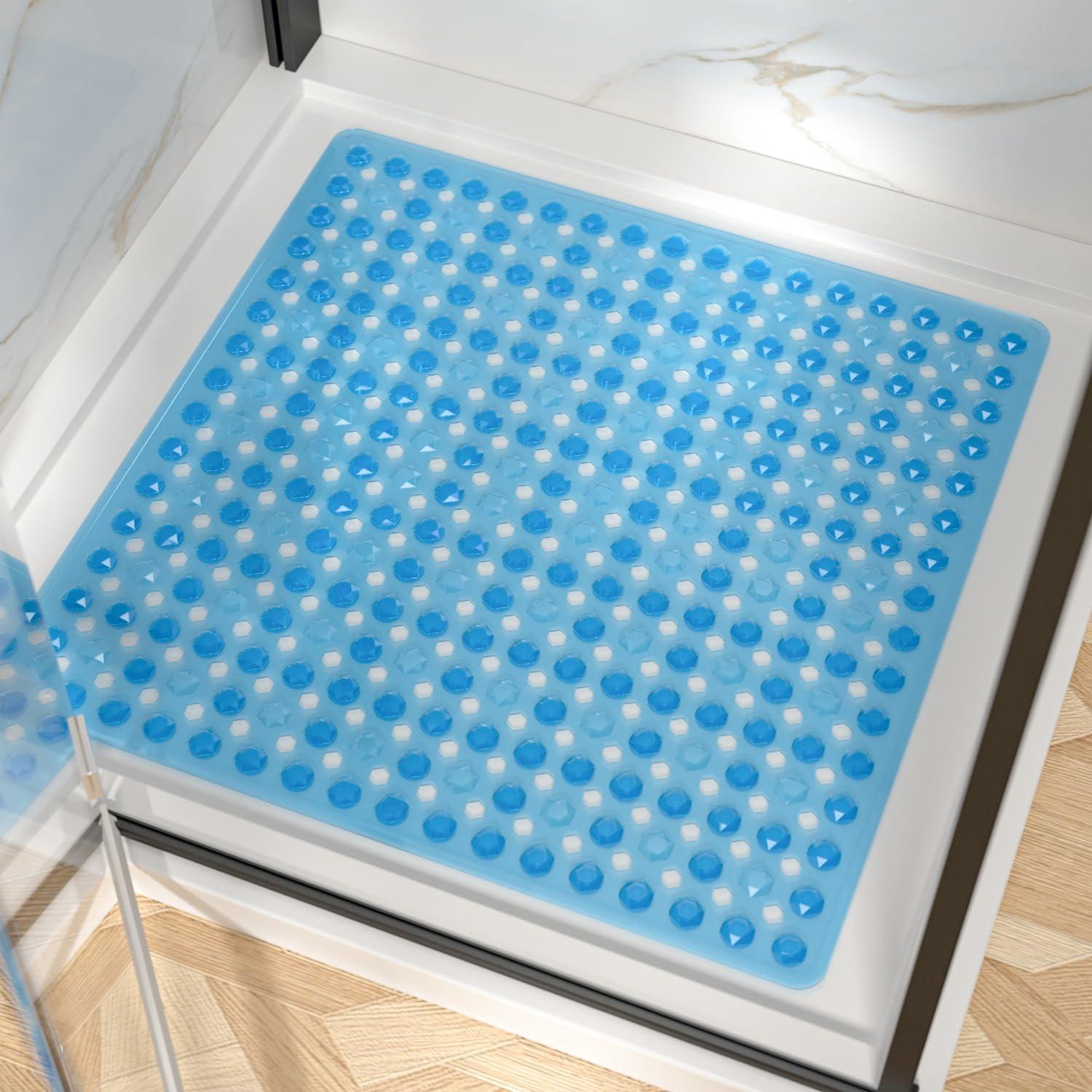 Duschmatte Rutschfest 60x60cm Quadratisch Blau Mit Saugnäpfen, Schimmelresistent, Maschinenwaschbar