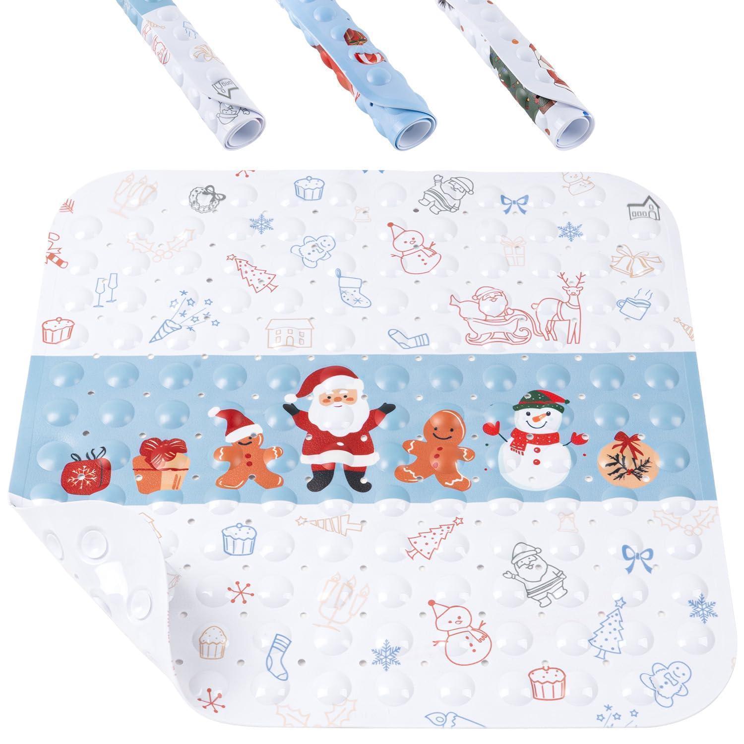 Duschmatte Rutschfest 53x53cm Quadratisch Mit Weihnachtsmotiv, Blau-weiß