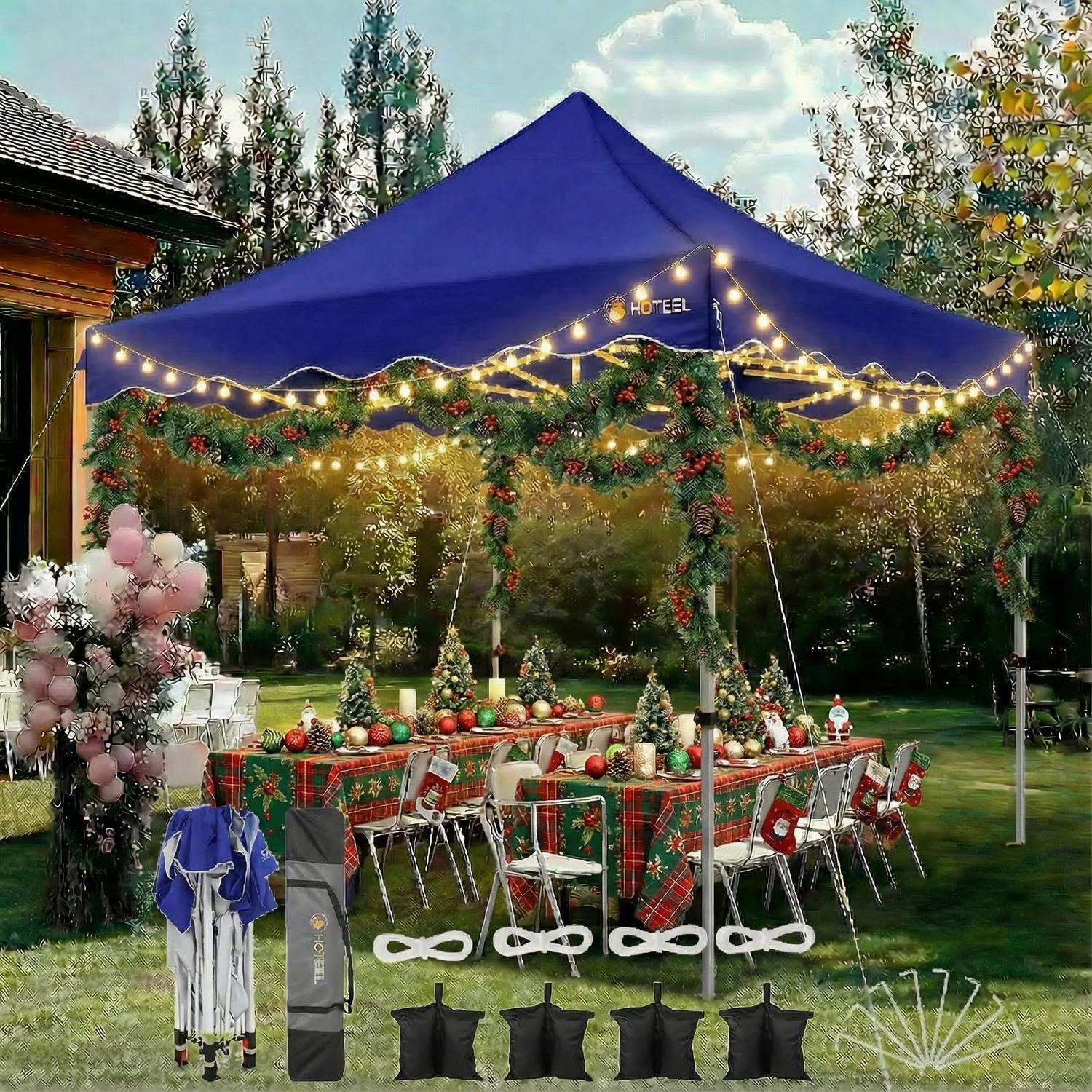 Faltpavillon 3x3m Wasserdicht Uv-schutz Stabil Pop Up Pavillon Dunkelblau Mit Zubehör