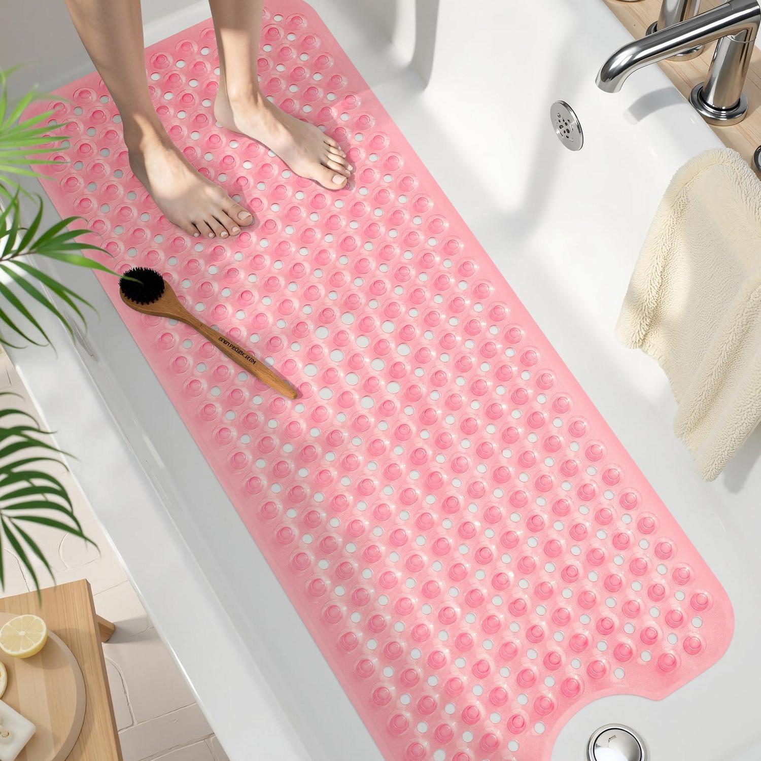 Badewannenmatte Rutschfest 100x40cm, Bpa-frei, Maschinenwaschbar, Transparent-rosa