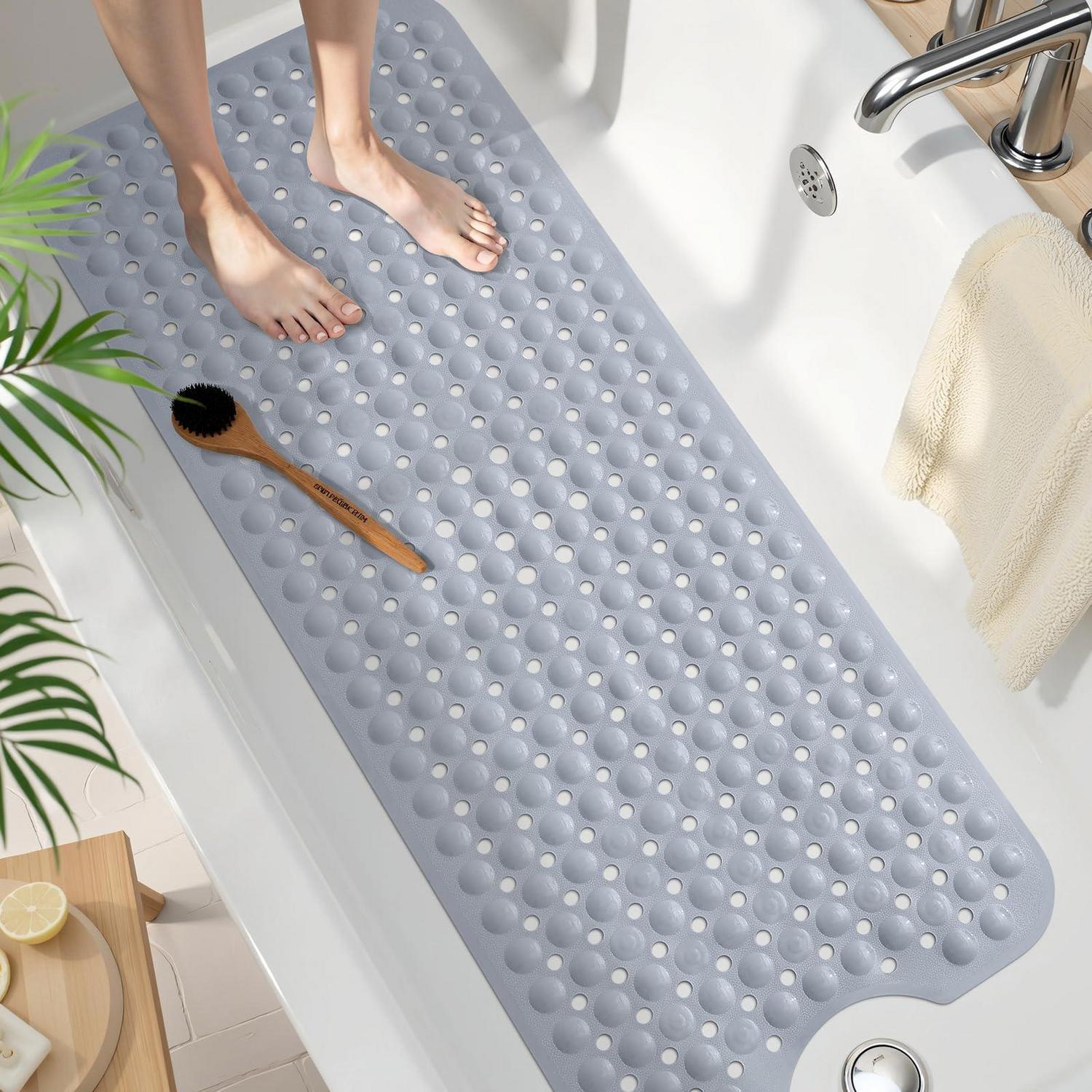 Badewannenmatte Rutschfest 100x40cm, Bpa-frei, Schnelltrocknend, Maschinenwaschbar, Grau