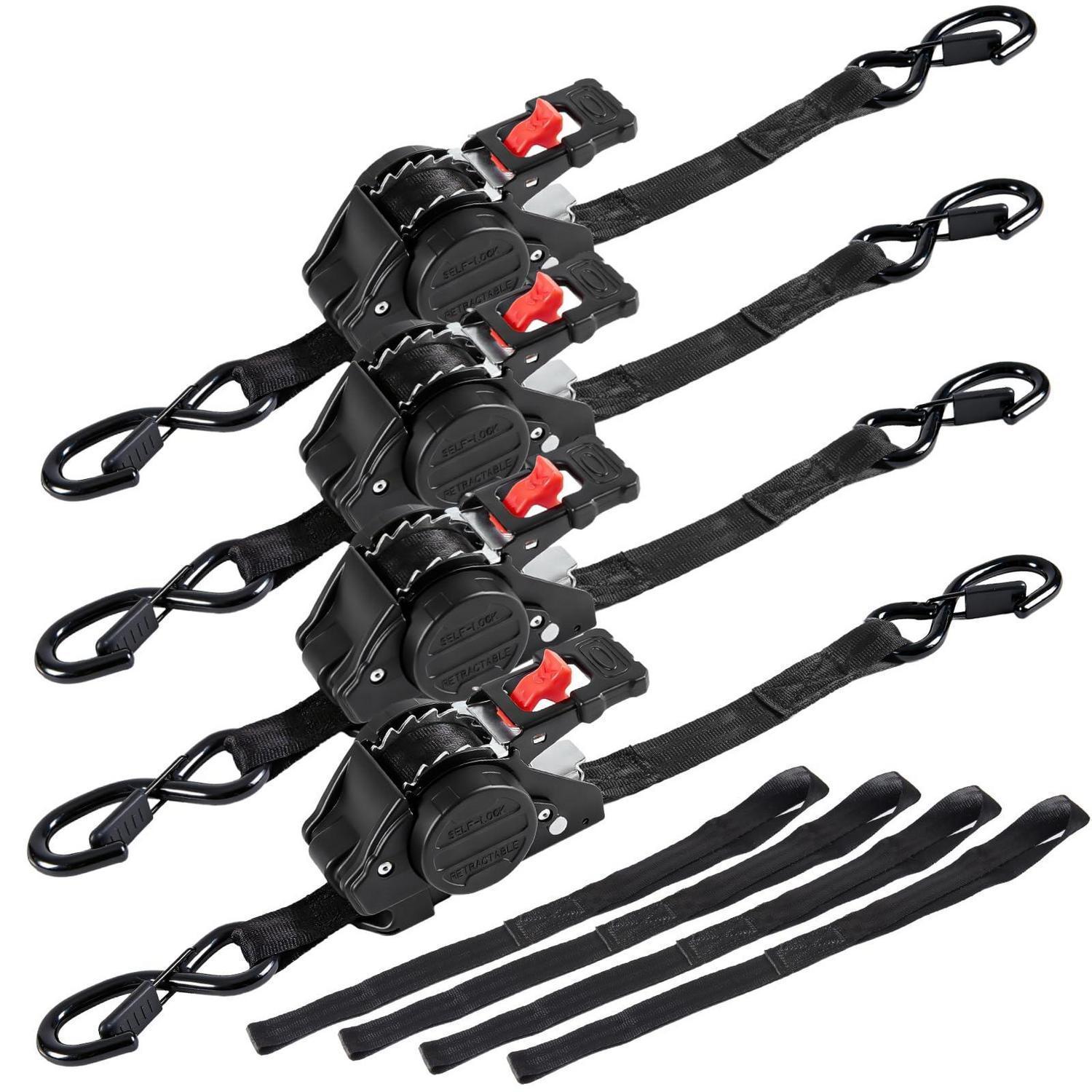 Automatik Spanngurte 4 Stück, 3m X 25mm, Mit S-haken, En 12195-2, Schwarz
