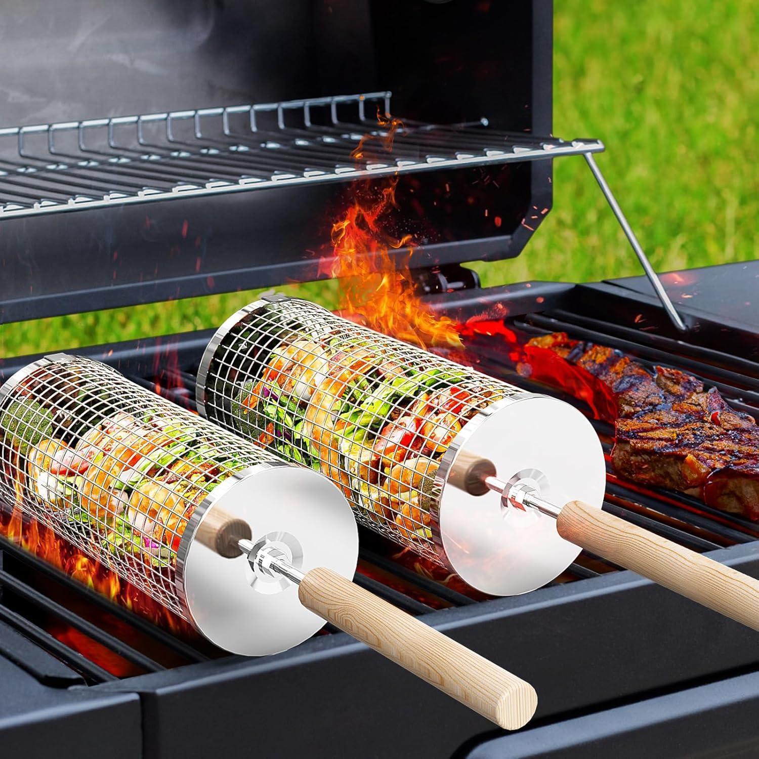 Grillkorb Edelstahl 304 Mit Abnehmbarem Holzgriff, 2 Stück