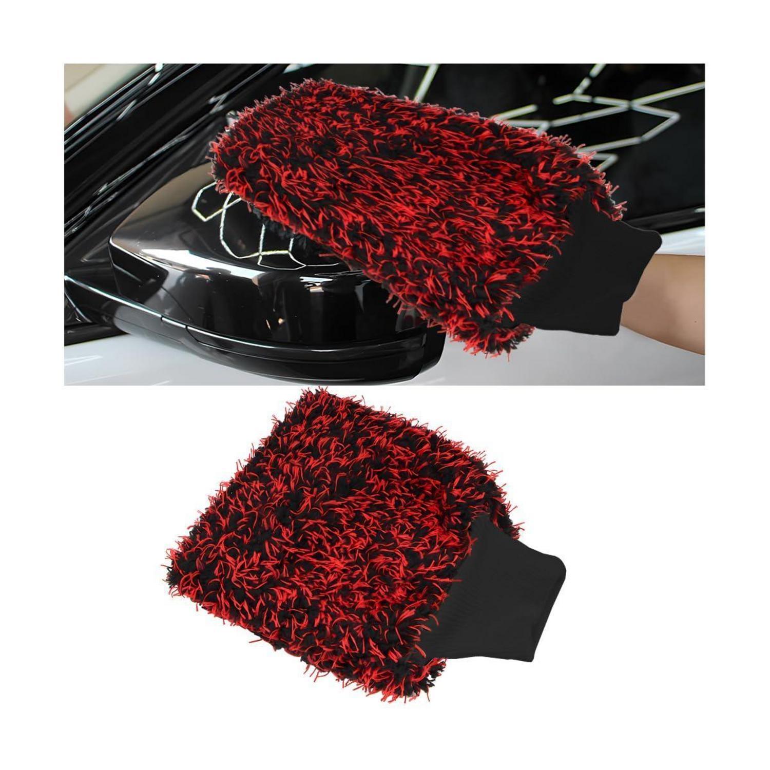 Autowaschhandschuh Aus Mikrofaser, Extrem Saugfähig, Rot/schwarz
