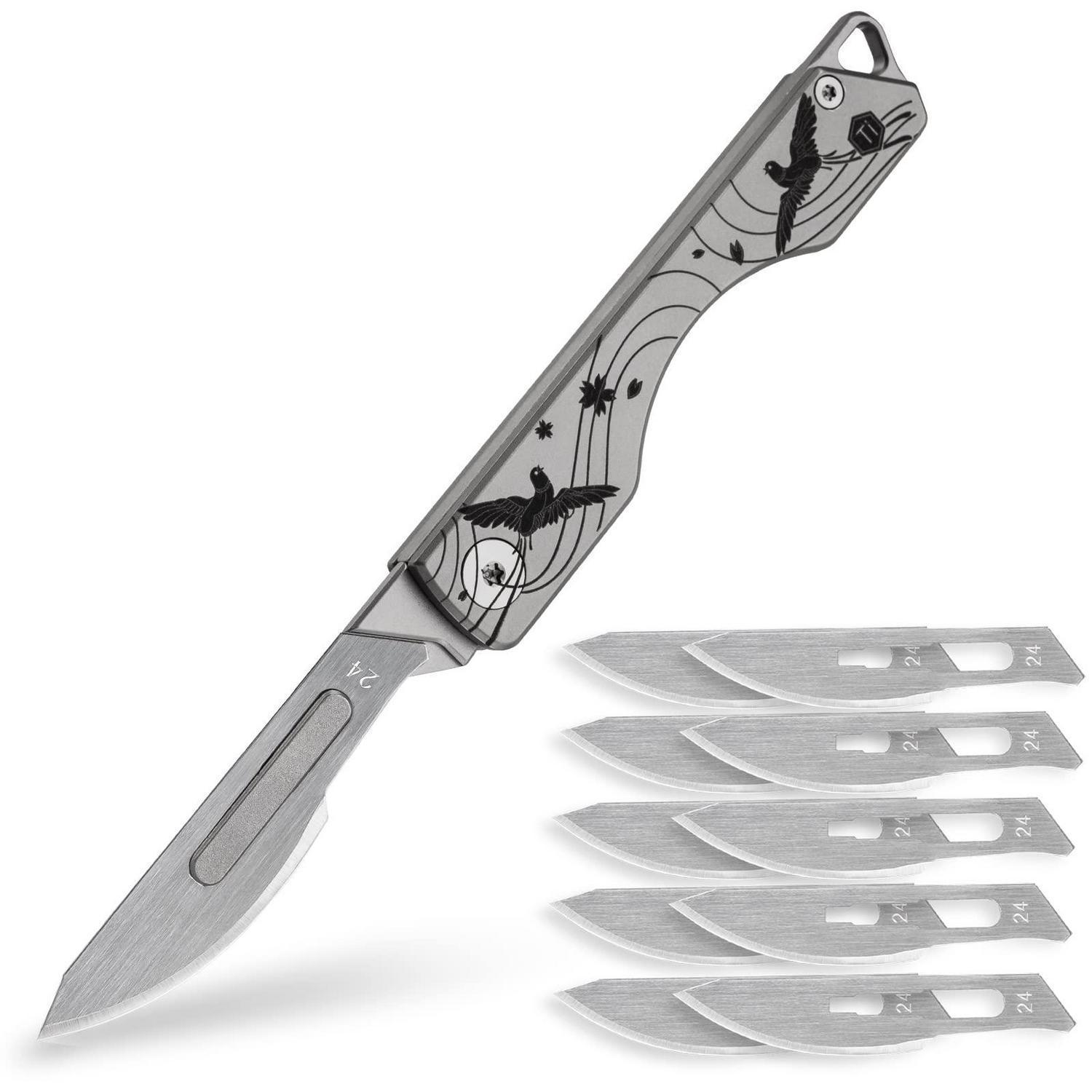 Klappmesser Aus Titan Mit Auswechselbarer Klinge Nr. 24, Edc-taschenmesser Für Camping