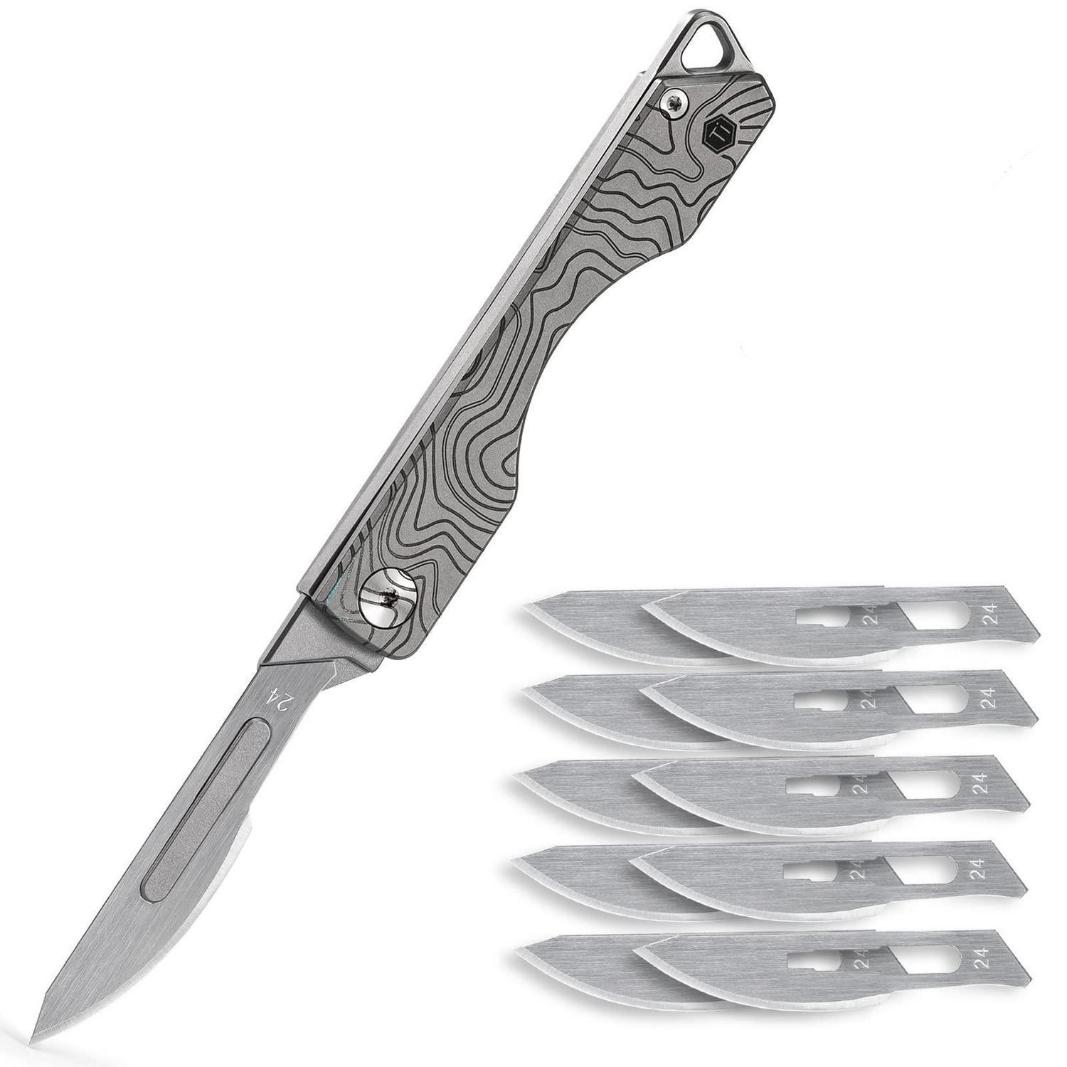 Klappmesser Aus Titan Mit 10 Klingen Nr. 24, Edc-taschenmesser Für Camping, Wandern