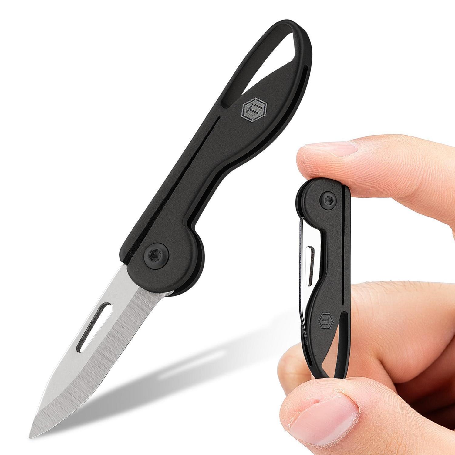 Mini Klappmesser Titan Schlüsselanhänger Rasiermesserscharf Leicht Edc Für Camping Outdoor Schwarz