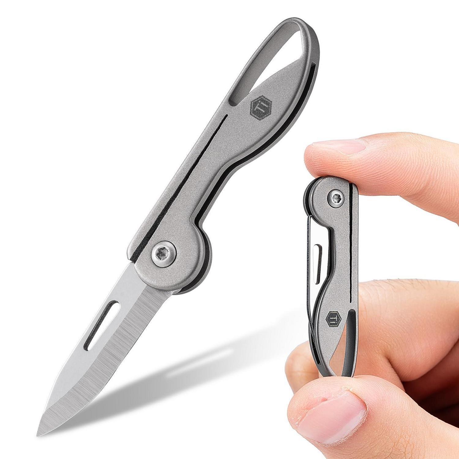 Mini Klappmesser Titan Schlüsselanhänger Rasiermesserscharf Leicht Edc Silber