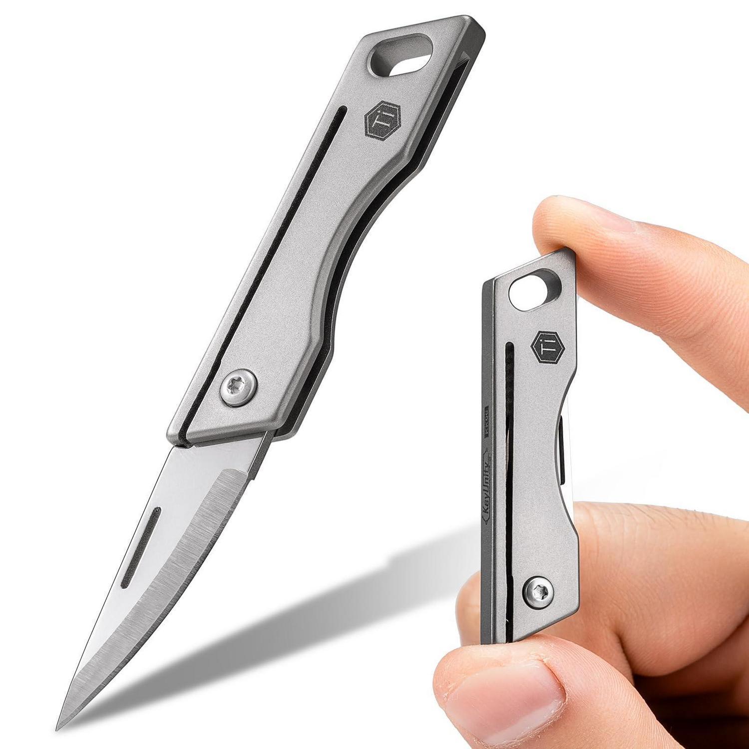 Mini-klappmesser Mit Schlüsselloch, Titan-griff, D2-klinge, Silber