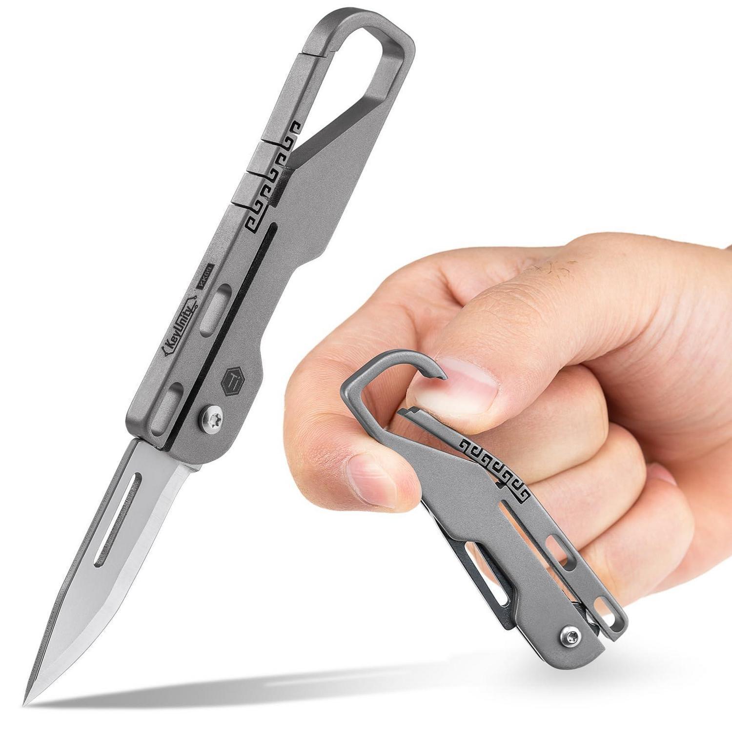 Klappmesser Aus Titan Mit Karabiner Für Edc, Taschenmesser Mit Schlüsselanhänger-loch