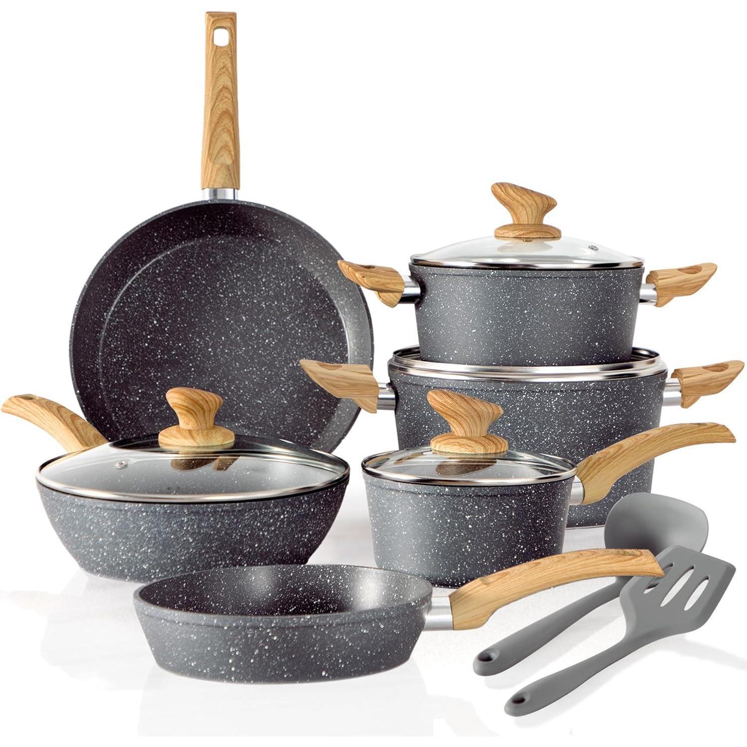 12-teiliges Induktions-kochtopfset Mit Granit-antihaftbeschichtung, Pfoa/pfos-frei