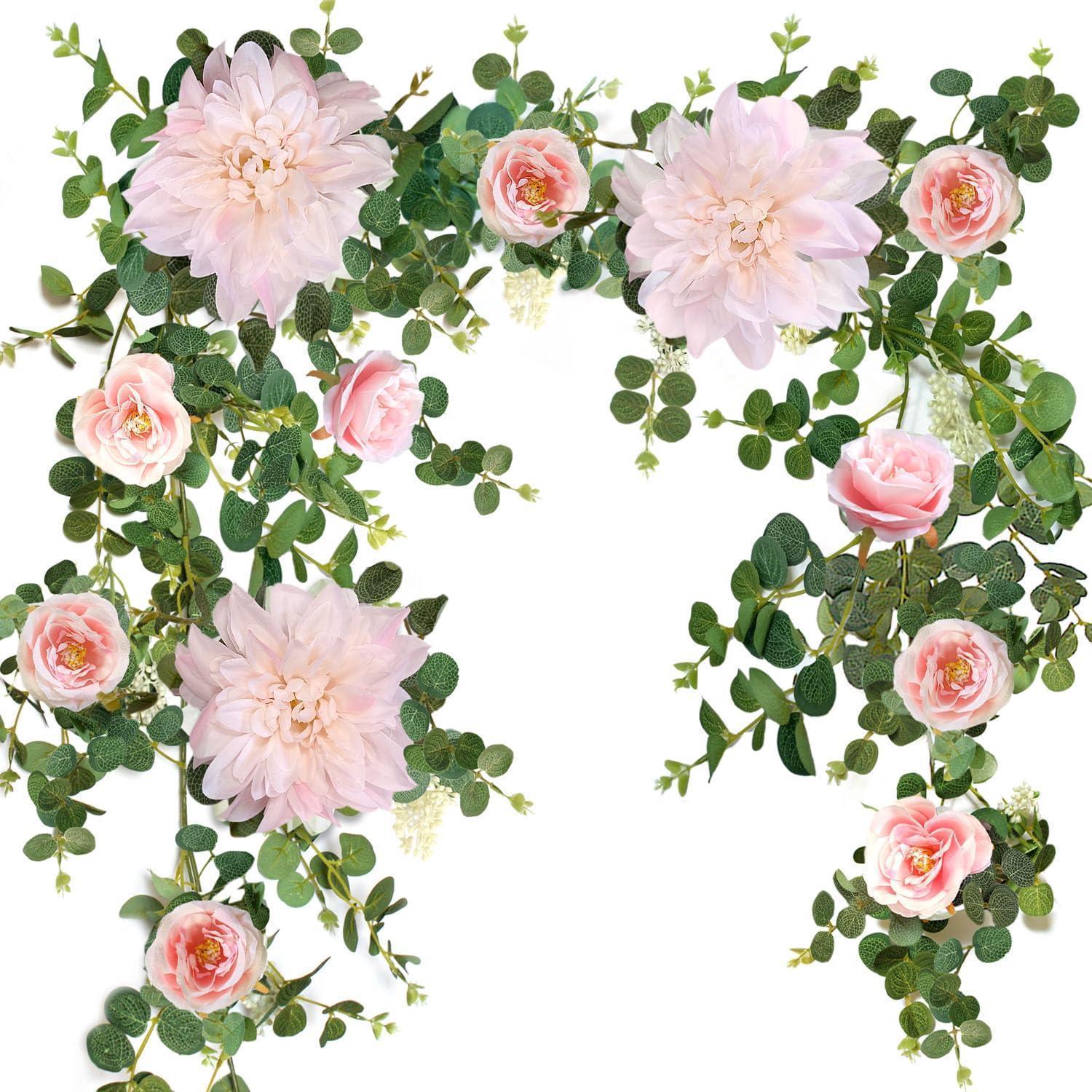 Künstliche Blumengirlande 190cm Mit Dahlien Und Rosen, Deko Für Hochzeit & Wand